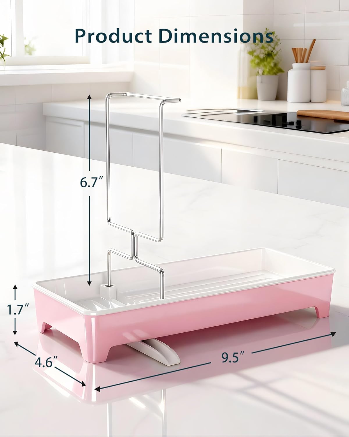 Ceramic-Look Sink Caddy, Rustproof Sponge Holder for Kitchen Sink with 304 Stainless-Steel Brush Holder, Countertop Rack Organizer with Raised Ridges & Silicone Drain Tube (Blush Pink)