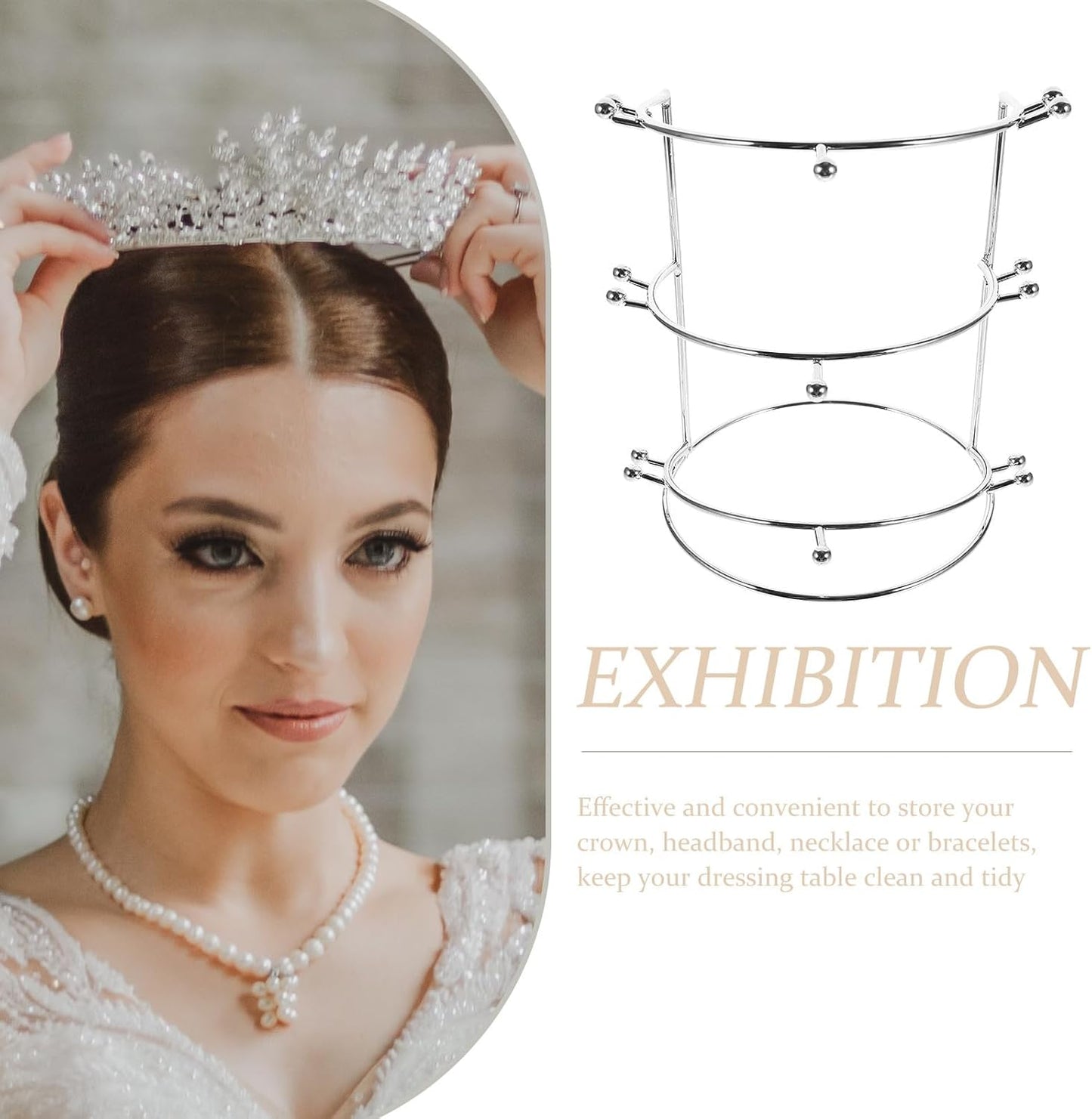 Three-tier Metal Crown Display Rack for Hairbands and Headpieces Elegant Gold-plated Headband Holder Stand Sturdy Portable Organizer for Weddings and Daily Use