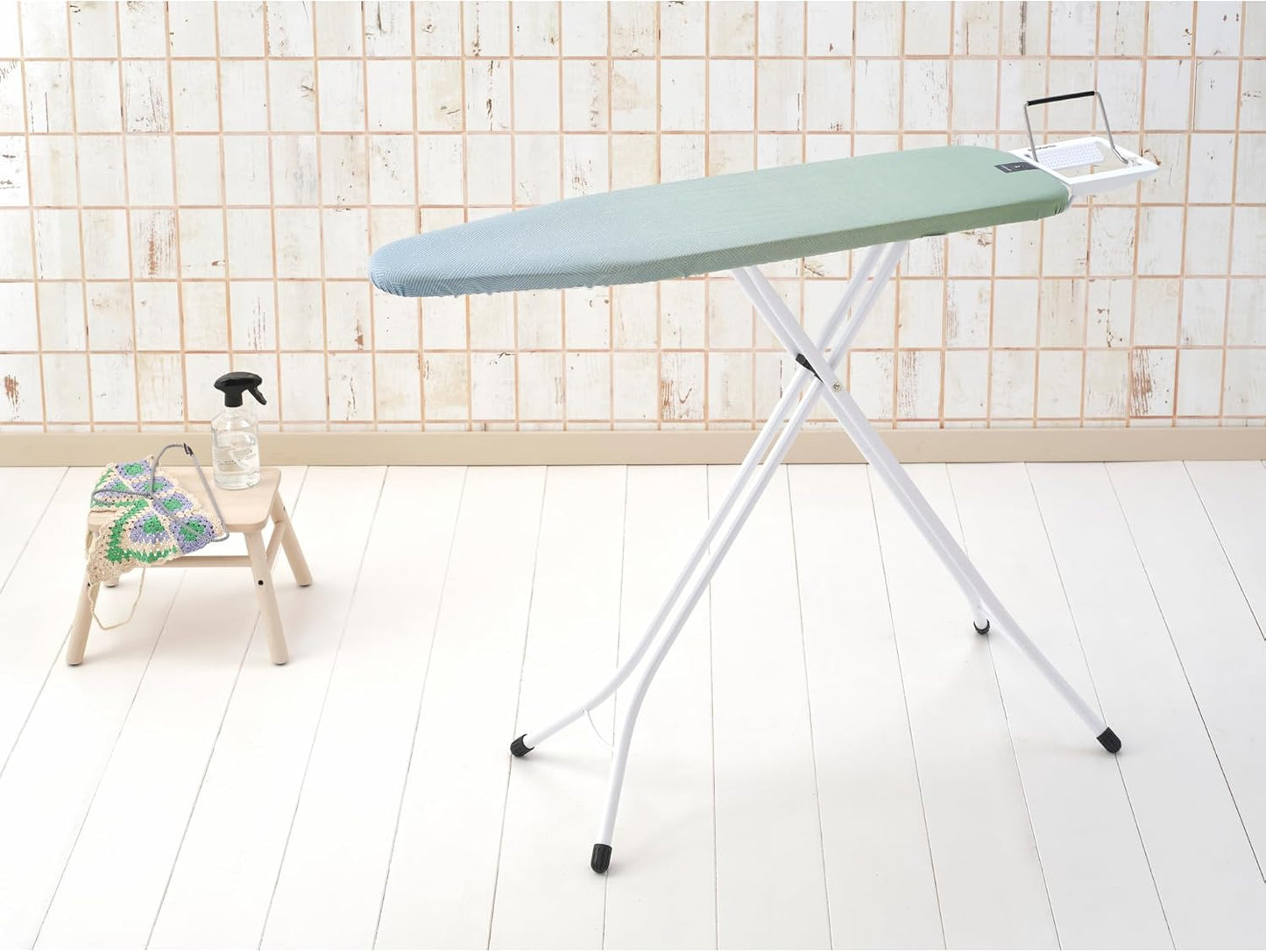 Brabantia Size A Compact Small Ironing Board (43x12 in) 7 Height Options, Adjustable Steam Iron Rest Holder (Soothing Sea) Non-Slip Feet, Anti-Collapse Child Locks