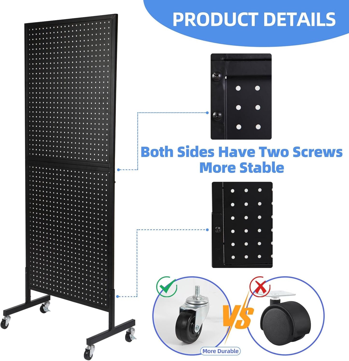 2'x 5' Standing Pegboard Display with T-Base, Pegboard Display Stand with Wheels, Metal Peg Board Display Rack, Art Display Stand, Extra 10 Pieces Hooks - Black