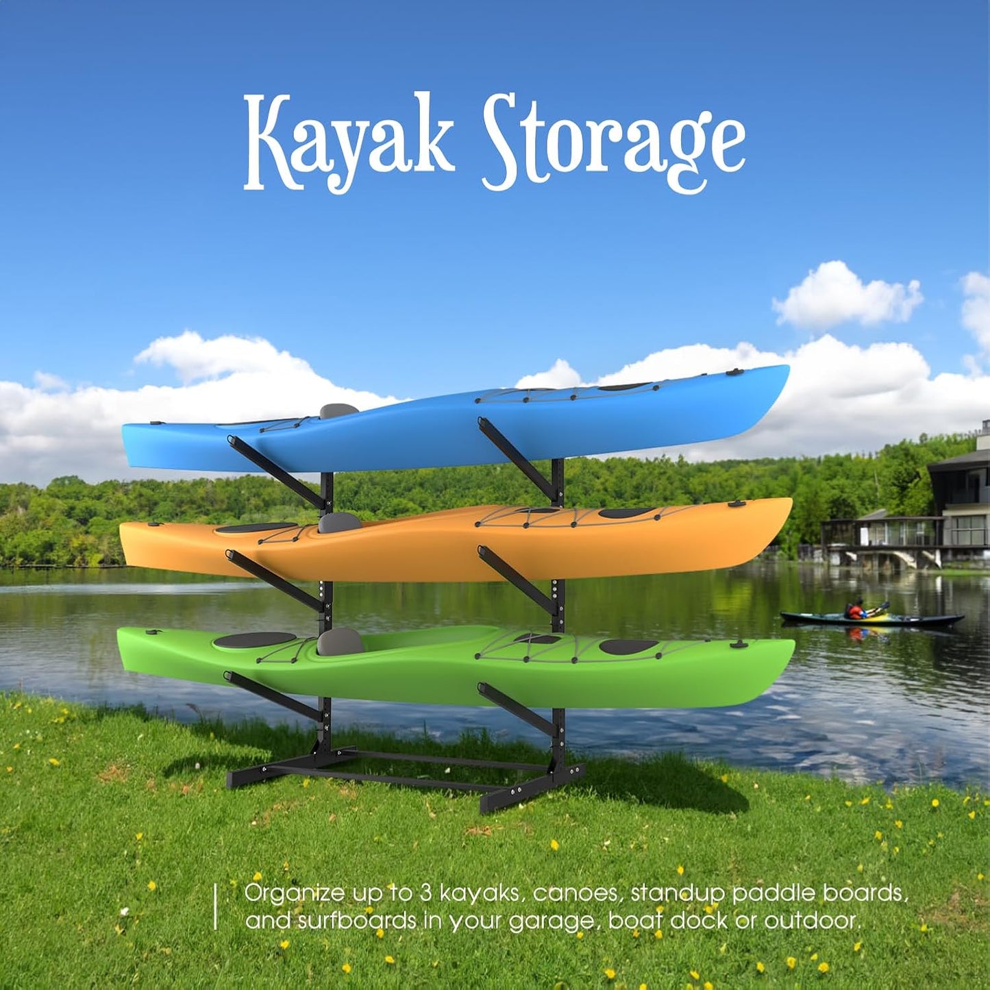 Adjustable Kayak Storage Rack, Freestanding Sup Storage Stand, Weatherproof Canoe Holder, Heavy Duty Paddleboard Bracket, Surfboard Bracket for Indoor, Outdoor, Garage, Shed, Dock…