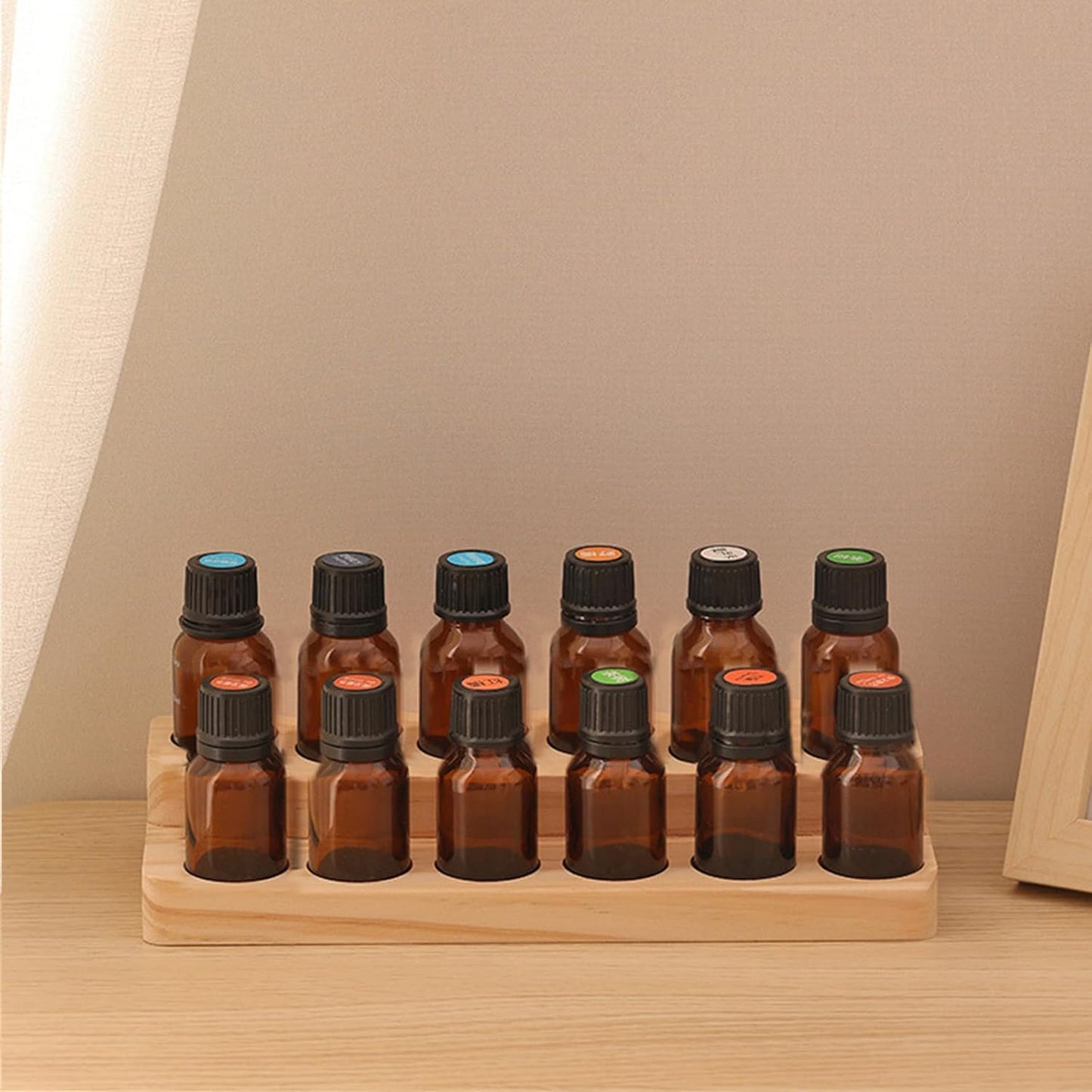 Essential Oil Display Stand Solid Wood Essential Oil Holder with 2 Tier Display Organizer Essential Oils Box Organizer Storage Rack for Organizing Displaying Holds 12 Bottles Shelves for Oil