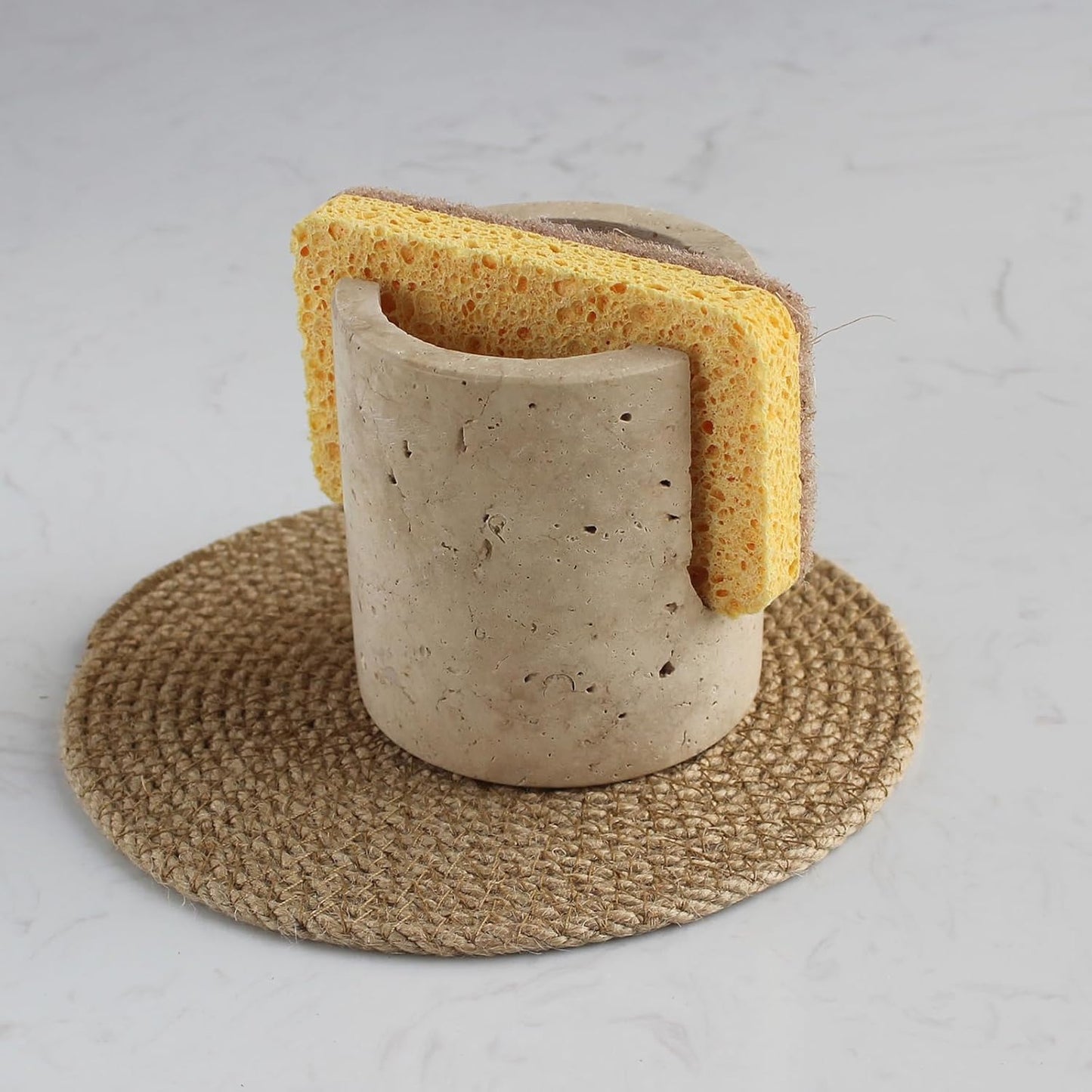 Natural Marble Travertine Sponge Holder for Kitchen Counter, Drying Rack, Sponge Caddy for Sink Organizer - Beige Travertine