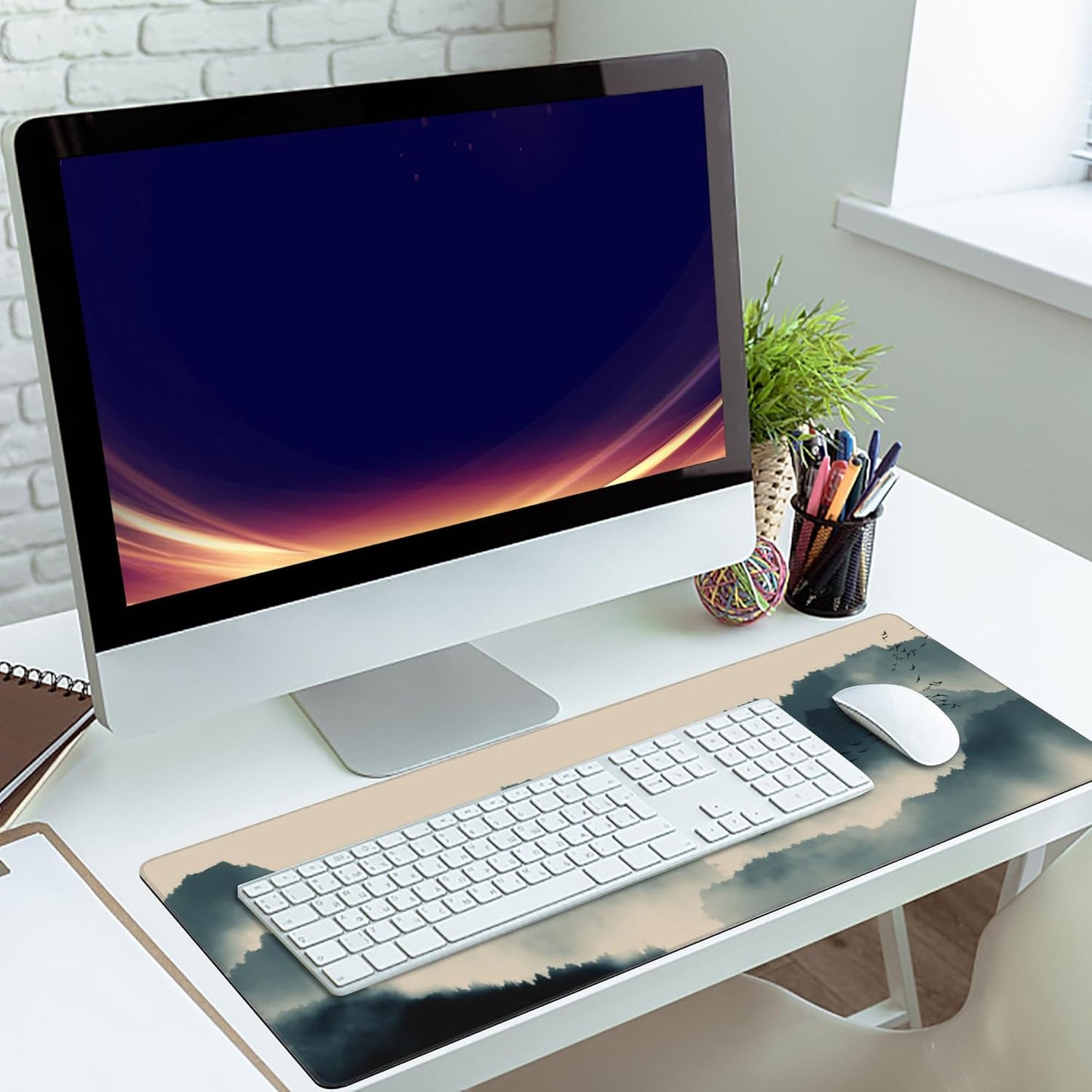 Gaming Mouse Mat Ink and Water Landscape Painting Large Mouse Pad Extended Mouse Pad Desk Mat Non-Slip Rubber Base Mice Pad Desk Pad for Office Game Home 35.4x15.75 in