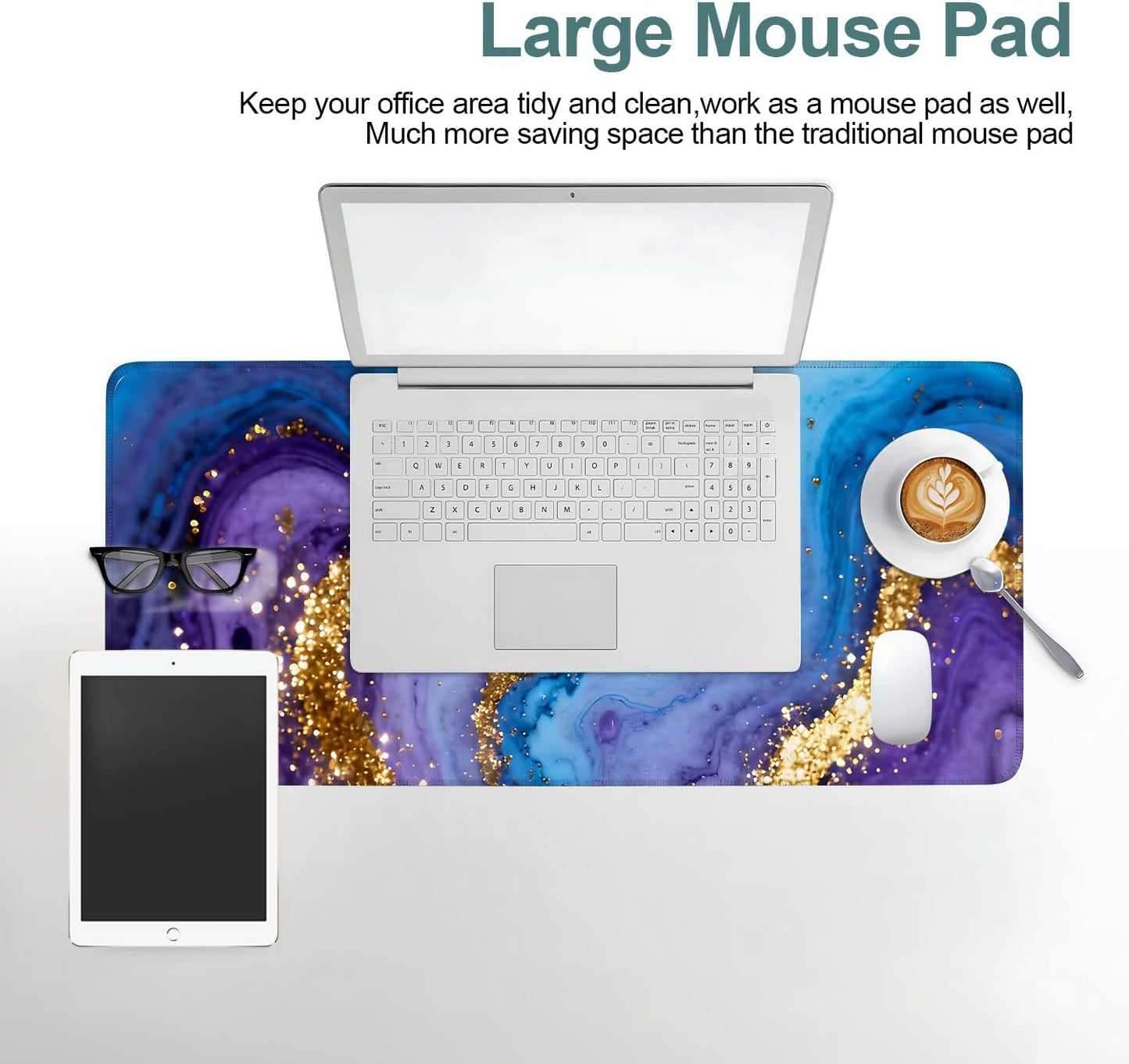 Blue and Gold Stripes Gaming Mouse Pad 31.5"x11.8"Desk Mat Anti-Slip Rubber Base & Durable Stitched Edges for Gamers Smooth Mouse Writing Surface for Desk Office/Home