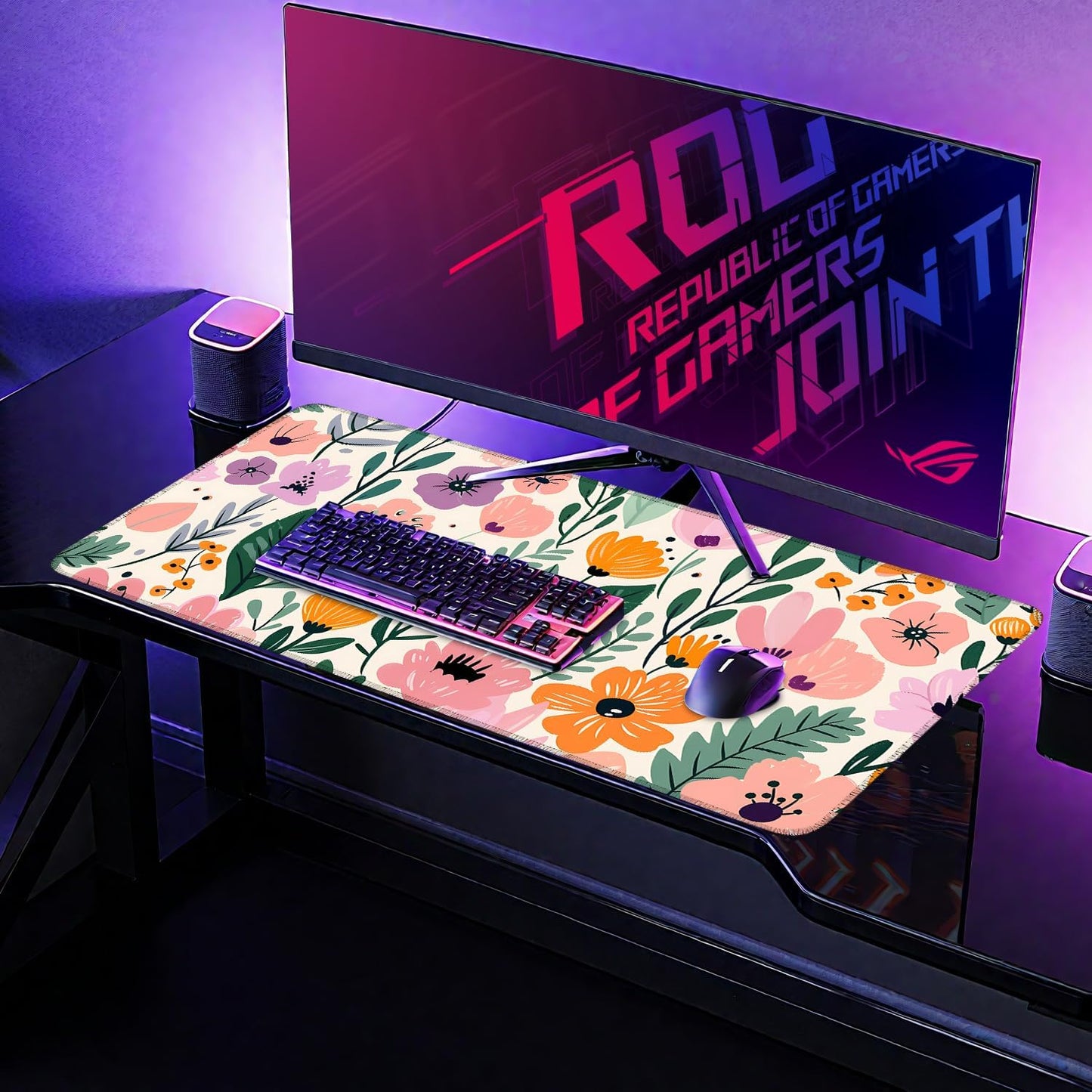 Large Mouse Pad, Floral Garden Desk Mat, Extended Gaming Mouse Pad with Non-Slip Rubber Base, Thick 3mm Smooth Surface Keyboard Mat for Office & Home,35.5 x 15.8 in