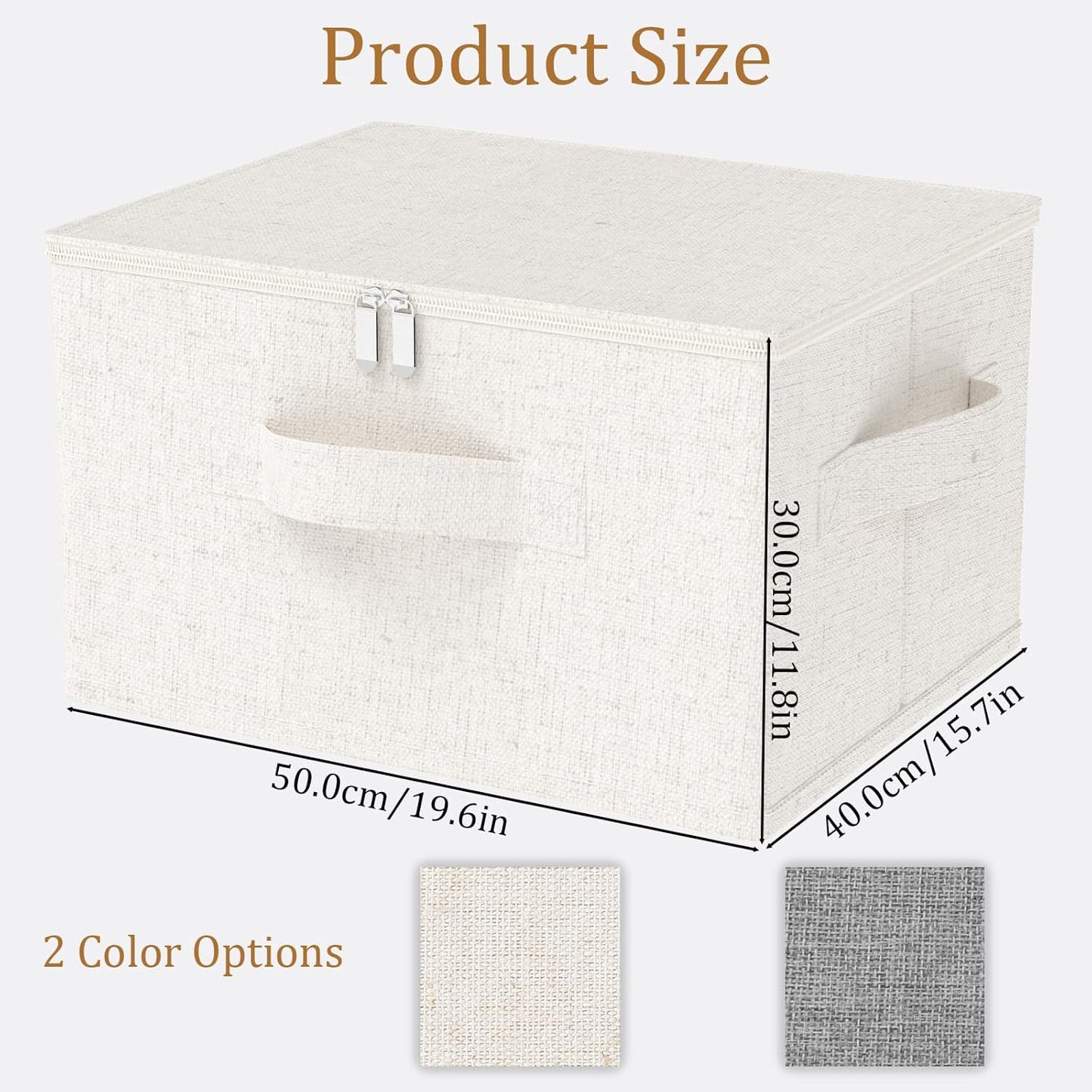 Fabric Underbed Storage Bins with Lid, Foldable Cube Organizer, Home Wardrobe Containers Box for Organizing Clothes, Shoes, Blankets, Pillows, 19.6x15.7x11.8Inches, Beige, 2 Pack