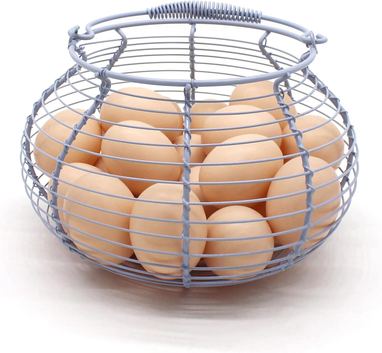 CVHOMEDECO. Elegant Wire Egg Basket with swimming Handle Primitives Vintage Gathering Basket. Light Blue (7-3/4"Dia. X 5"H Blue)