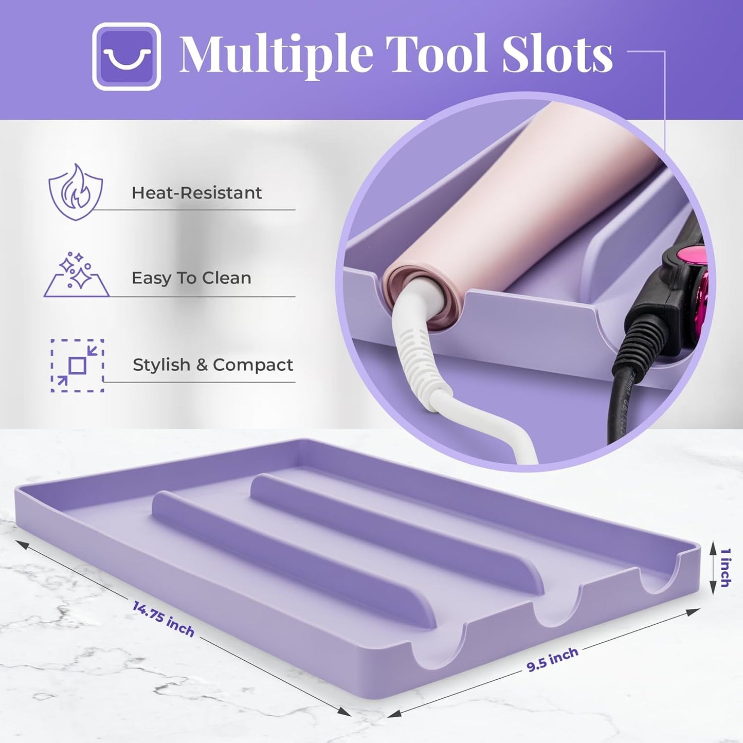 Silicone Hair Tool Organizer – Heat-Resistant Mat & Holder for Hair Dryers, Blow Dryers, and Hot Tools, Ideal for Countertops & Vanities (14.75" x 9.5" x 1")