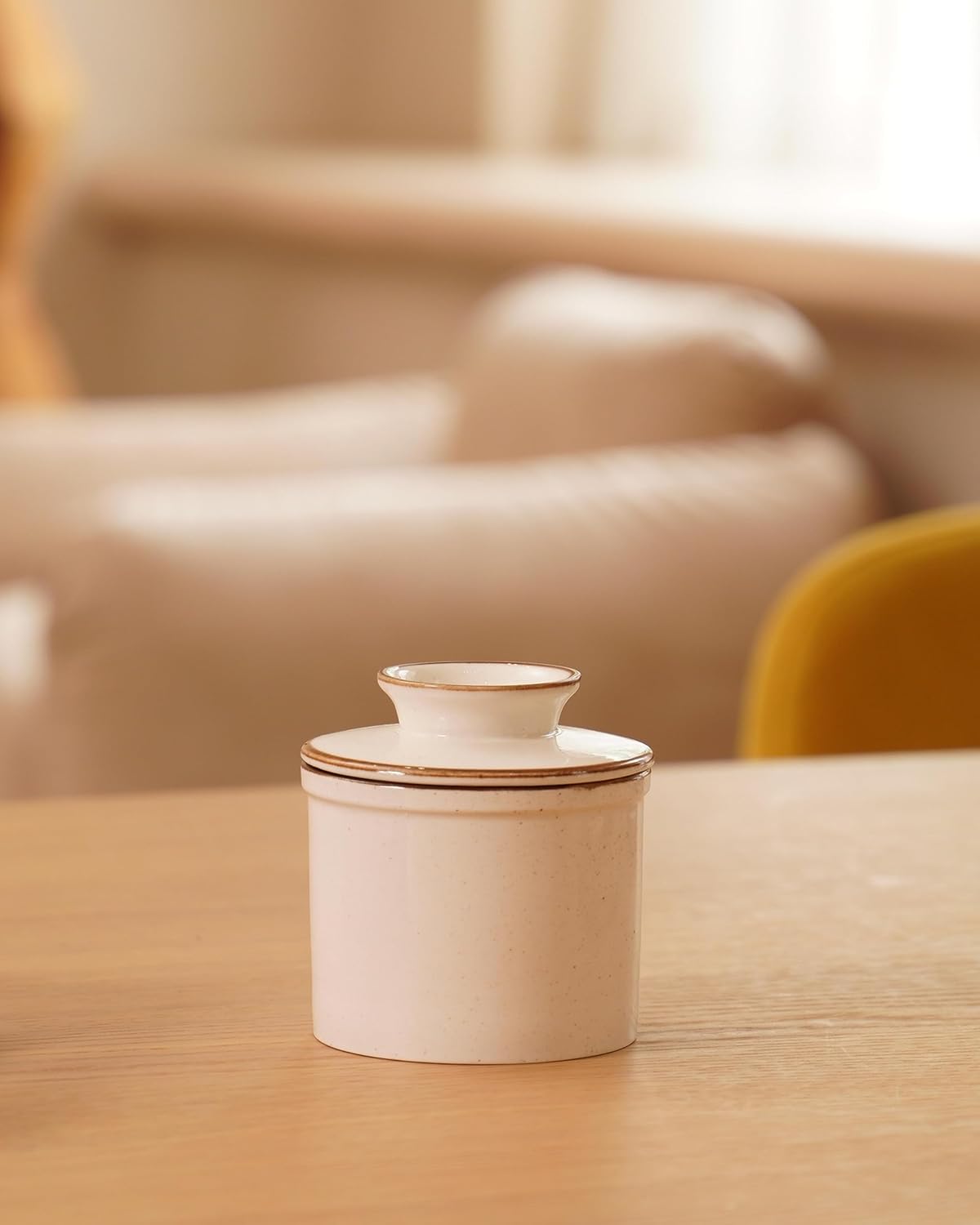 French Butter Dish, Butter Crock for Counter with Water Line, Ceramic Butter Keeper for Spreadable Butter - Chrismas Gift Home Kitchen Decor - Reactive Glaze Collection - White