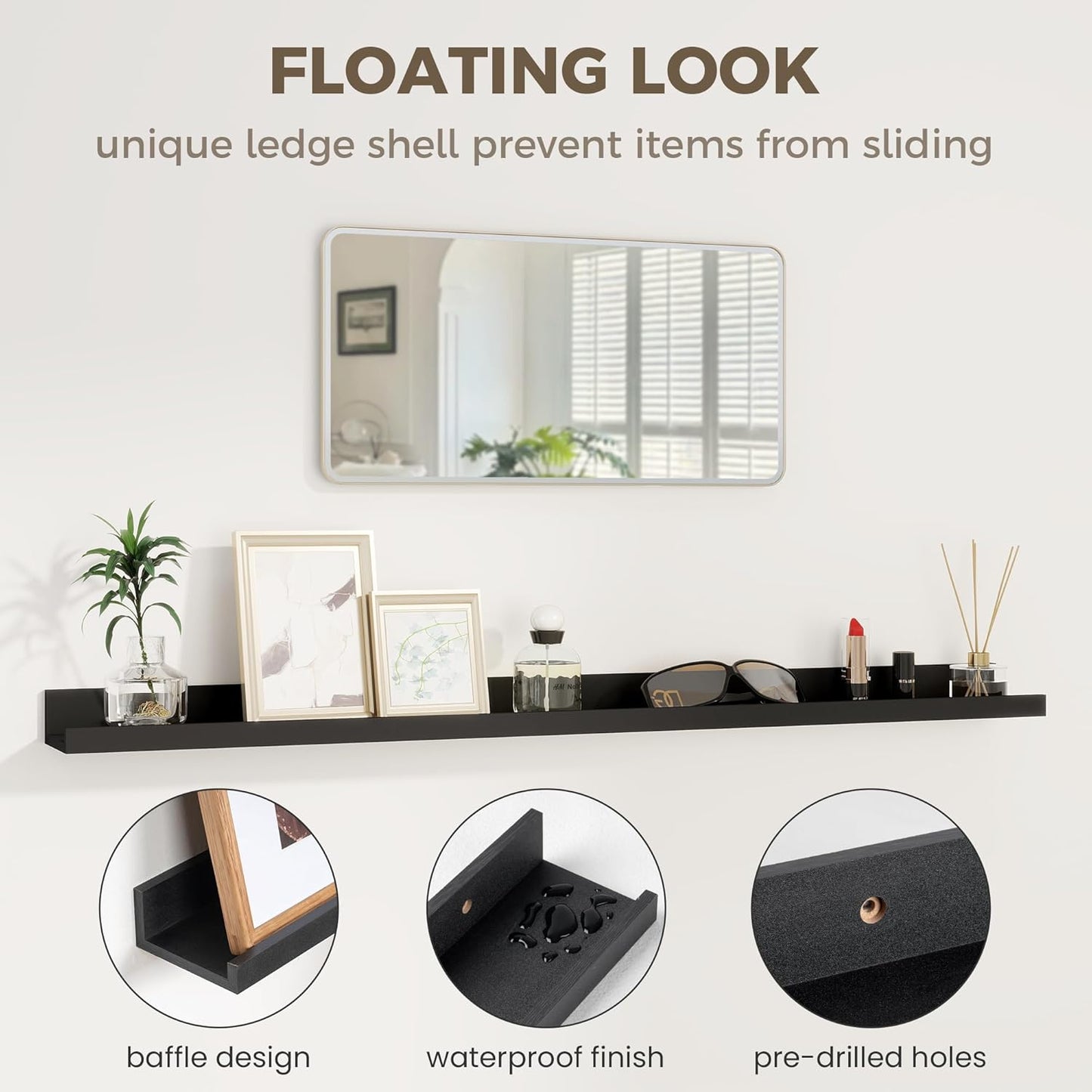 Axeman Floating Shelves for Wall - Picture Ledge Shelf Set of 2-36 Inch Black Floating Shelves with Lip - Picture Shelf for Wall with Ledge - Photo Ledge Shelves for Pictures Nursery Books