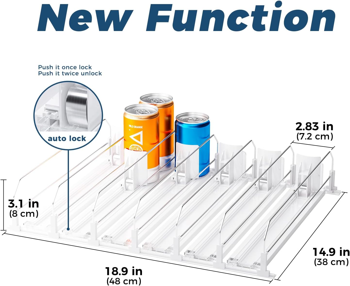 Puricon Drink Organizer for Fridge Pusher Glide, Spring Loaded Fridge Drink Dispenser, Self Pushing Soda Can Organizer for Refrigerator, Beer Bottle Beverage Organizer Drink Holder -6 Rows, White