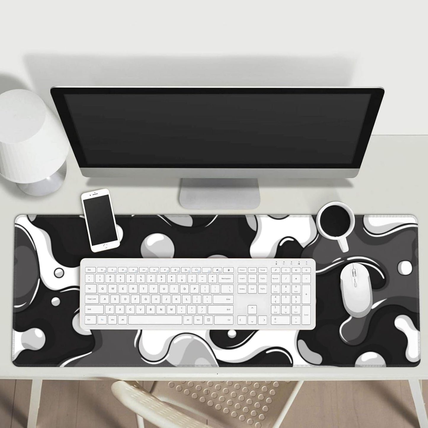 Black and White Gaming Mouse Pad, Large Mouse Pad for Desk Mat XXL XL Mousepad, Big Keyboard Pad Office Desk Accessories Decor