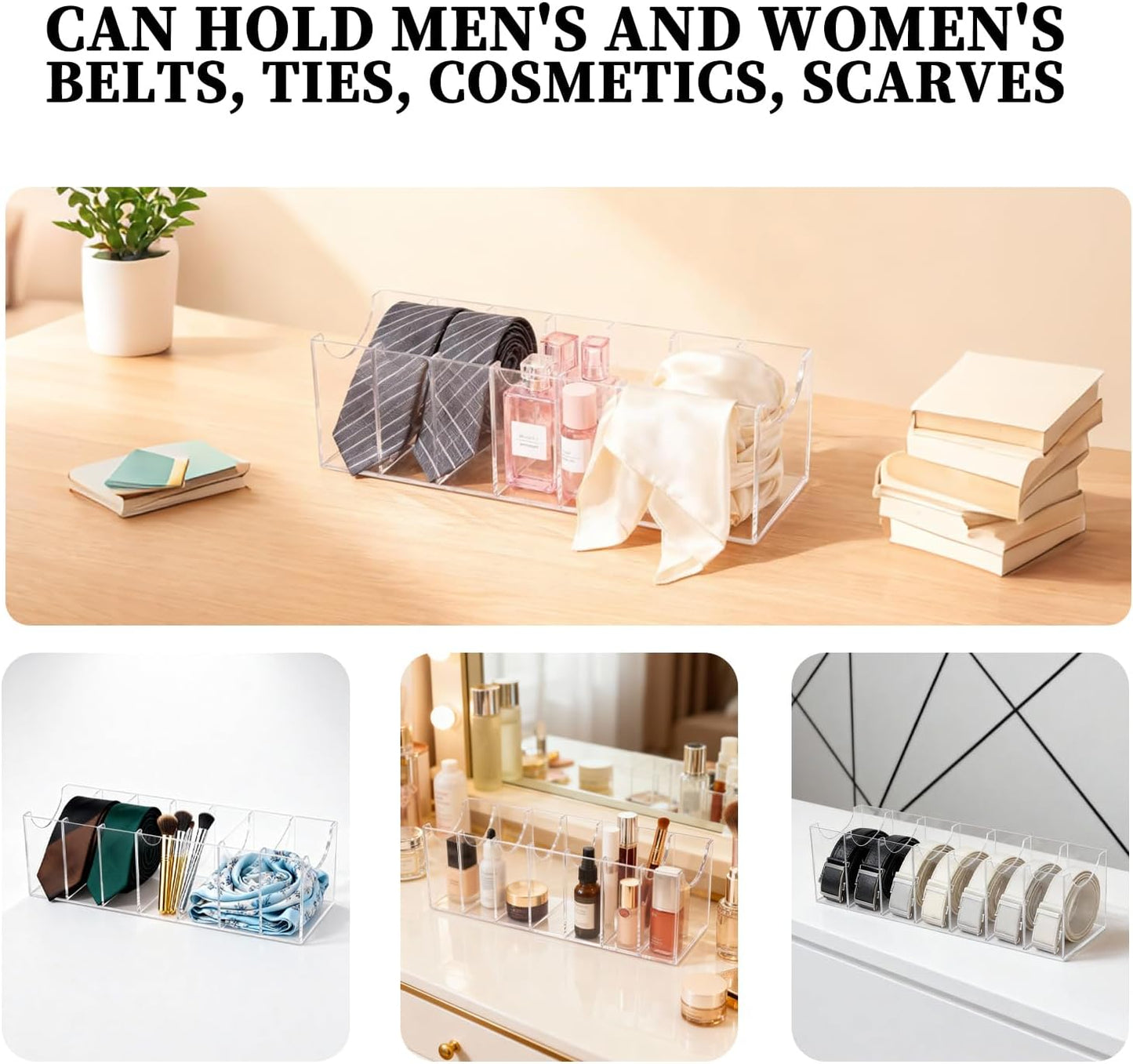 Belt Storage Rack 7-Grid Acrylic Transparent Belt Box for Men's and Women's Home use Transparent Wardrobe tie and Bow Display Cabinet with Storage Container for Drawers and wardrobes