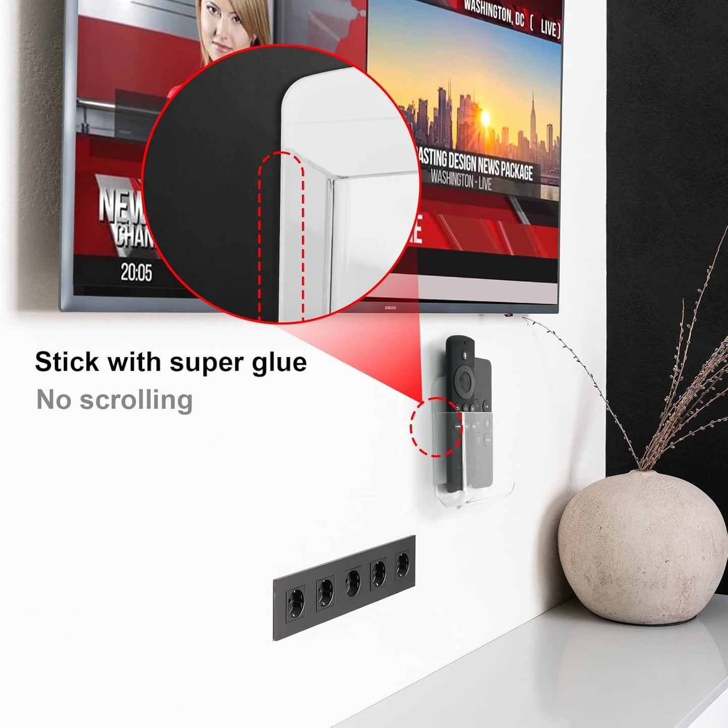 Cosmos Pack of 2 Acrylic Remote Control Holder Adhesive Wall Mount Phone Holder Wall Mount Organizer Media Storage Box Phone Charging Storage Box for Home Office Living Room Bedroom (Transparent)