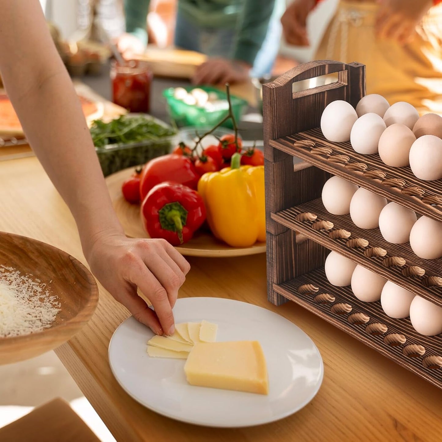 Wooden Egg Holder 3 Layer Fresh Egg Rack Holders Countertop Stackable Quail Egg Sorter Storage Trays Organizer Display Stand Kitchen Rack, Fits Duck, Turkey, Chicken Eggs,up to 36 Eggs, 3 Tier-Brown