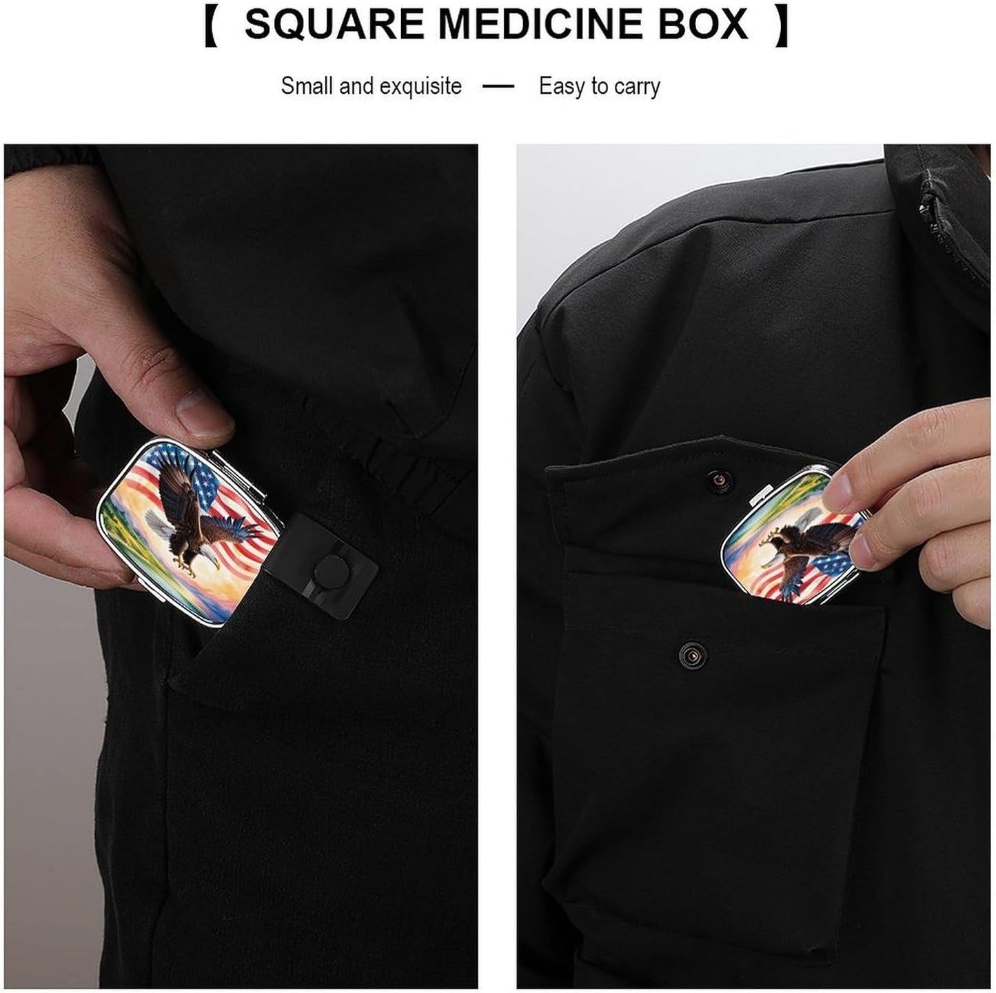 Custom Metal Pill Organizer, Personalization Pill Box with Photo Text Name, 2-Compartment Push-Button Case for Daily Vitamins & Travel