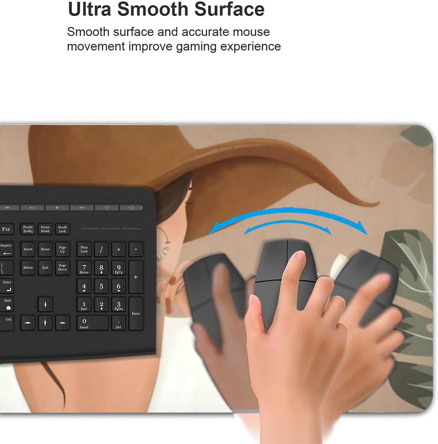 Elegant Lady Tropical Large Mouse Pad, Vintage Aesthetic Gaming Desk Mat, XXL Keyboard Desk Pad Mat for Desktop, 35.4"x15.7" Non-Slip Base Big Mousepad with Stitched Edges