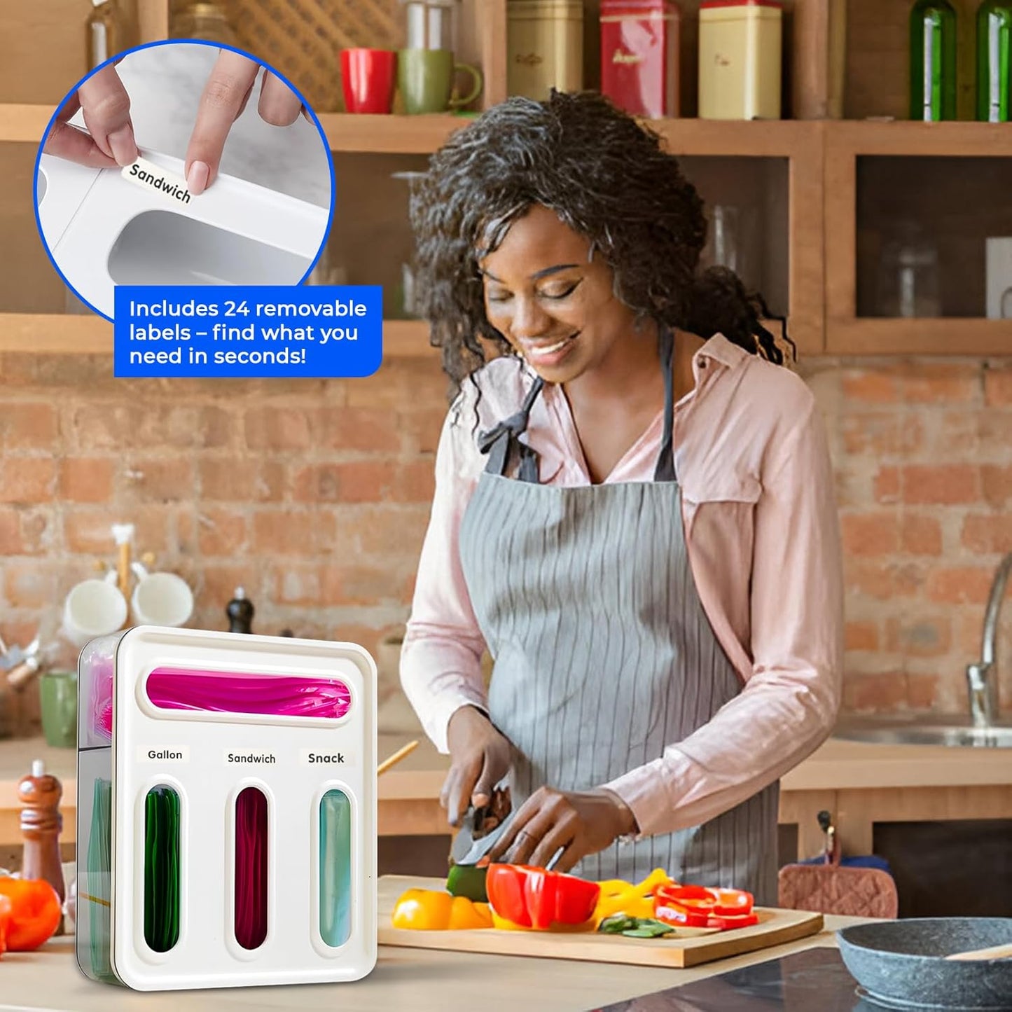 HIMUS Food Storage Bag Organizer - 4 in 1 Plastic Baggie Organizer for Drawer | Compatible with Sandwich, Snack, Gallon, Quart & Slider | Plastic Bag Organizers Kitchen Storage| Wall & Drawer Mount
