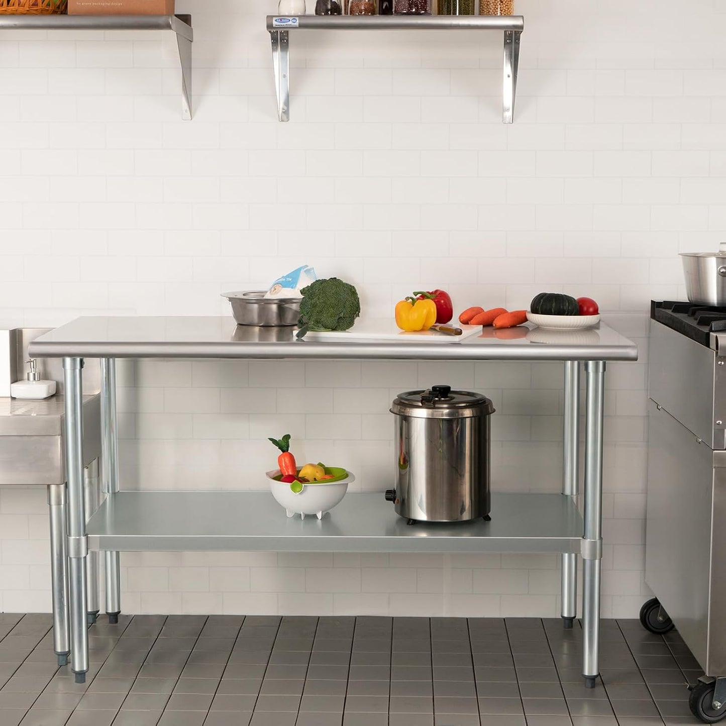 HARDURA Stainless Steel Table 30X72 Inches with Undershelf and Galvanized Legs NSF Heavy Duty Commercial Metel Table for Food Prep