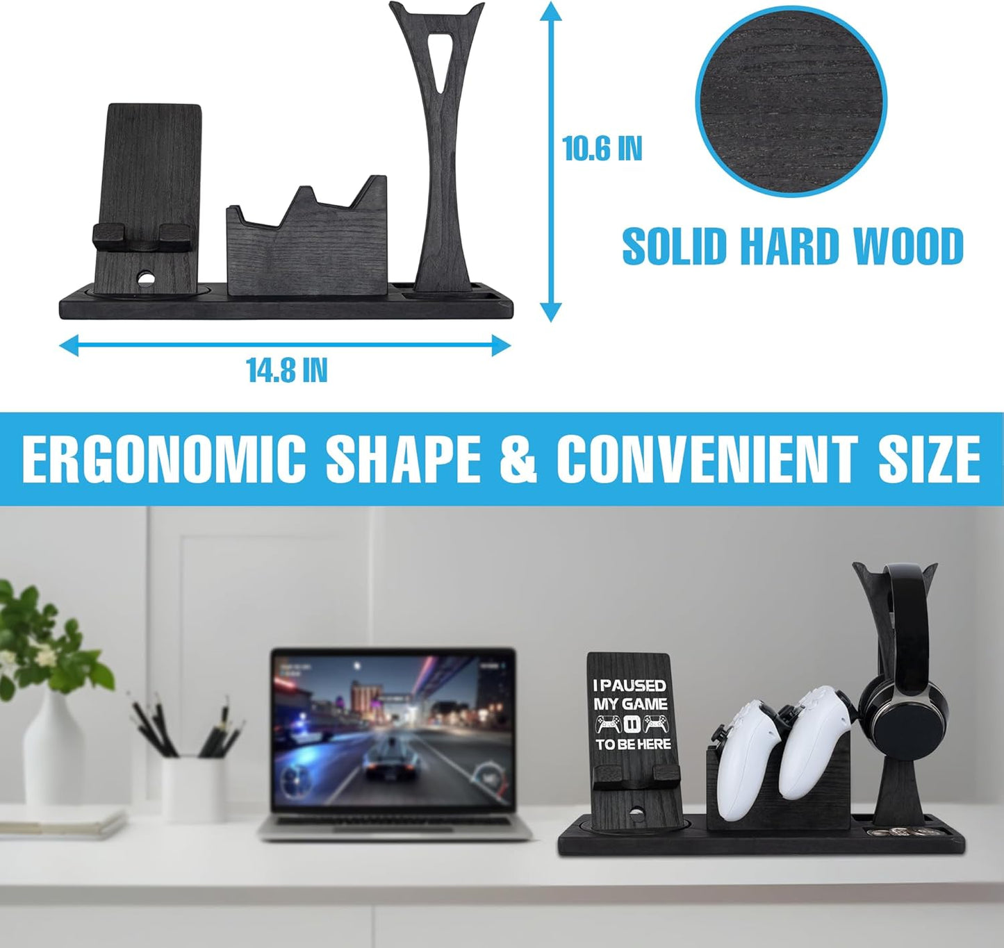 Gaming Accessories Organizer with Headphone Holder, Rotatable Phone Stand & Controller Stand - Unique Gamer Gifts Controllers Holders Gaming Equipment, Gifts for Gamers Controller Holder