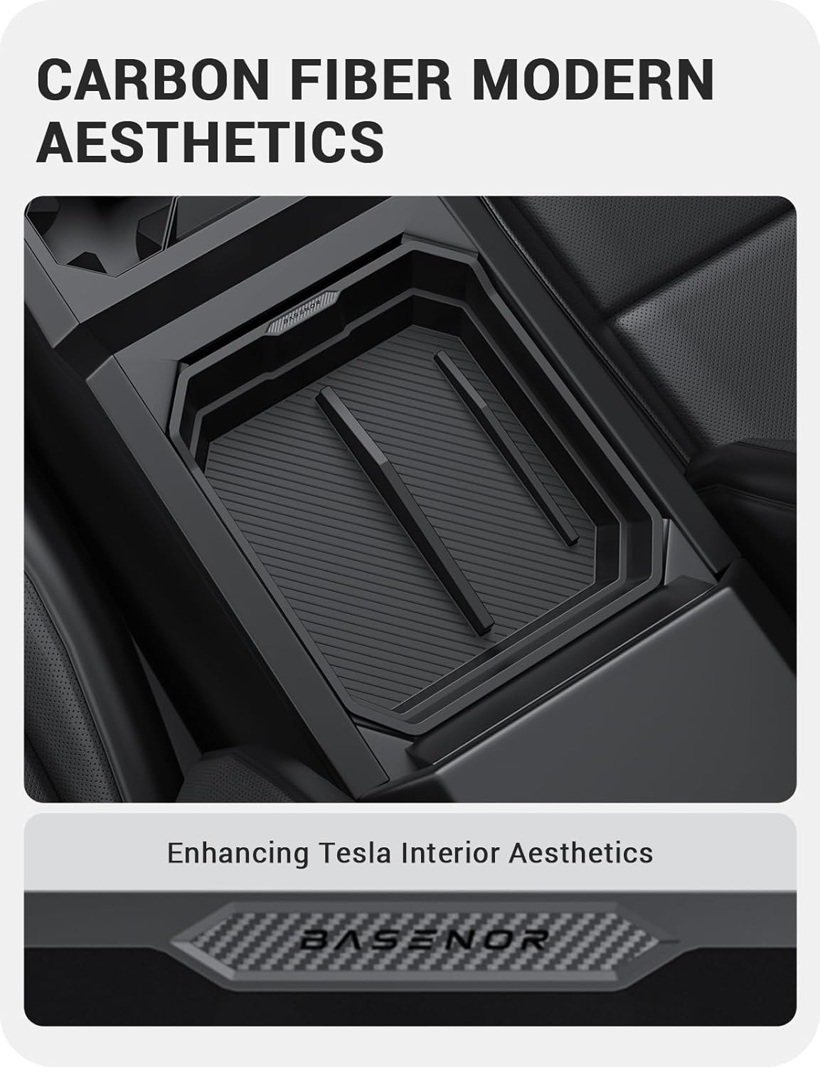 BASENOR 2024 2025 Tesla Cybertruck Center Console Organizer Tray(Carbon Edition) (Proprietary Design) Armrest Storage Box for Cybertruck Accessories