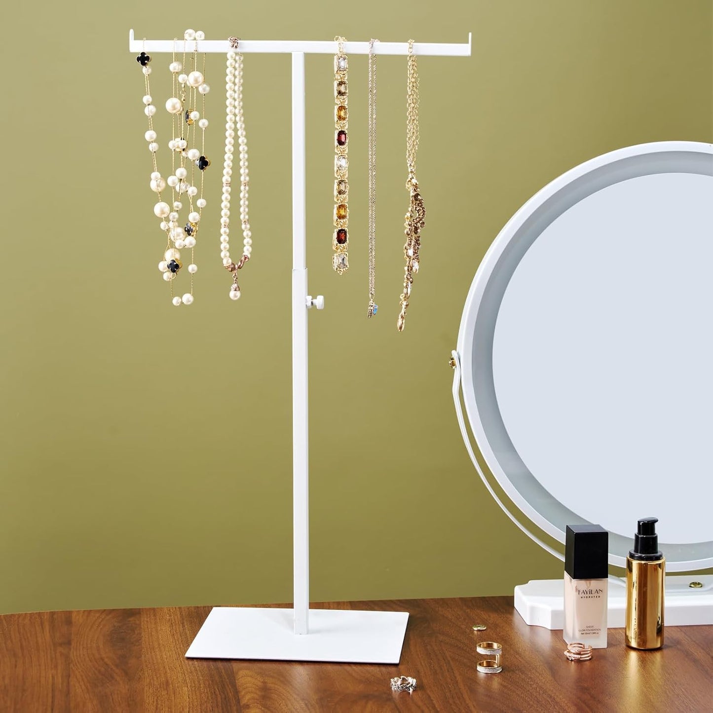 Purse Display Stand Jewelry Tower Stainless Steel Handbag Stand Jewelry Stands Tabletop for Necklaces Organizer Stand Adjustable Height Home Store Boutique, White
