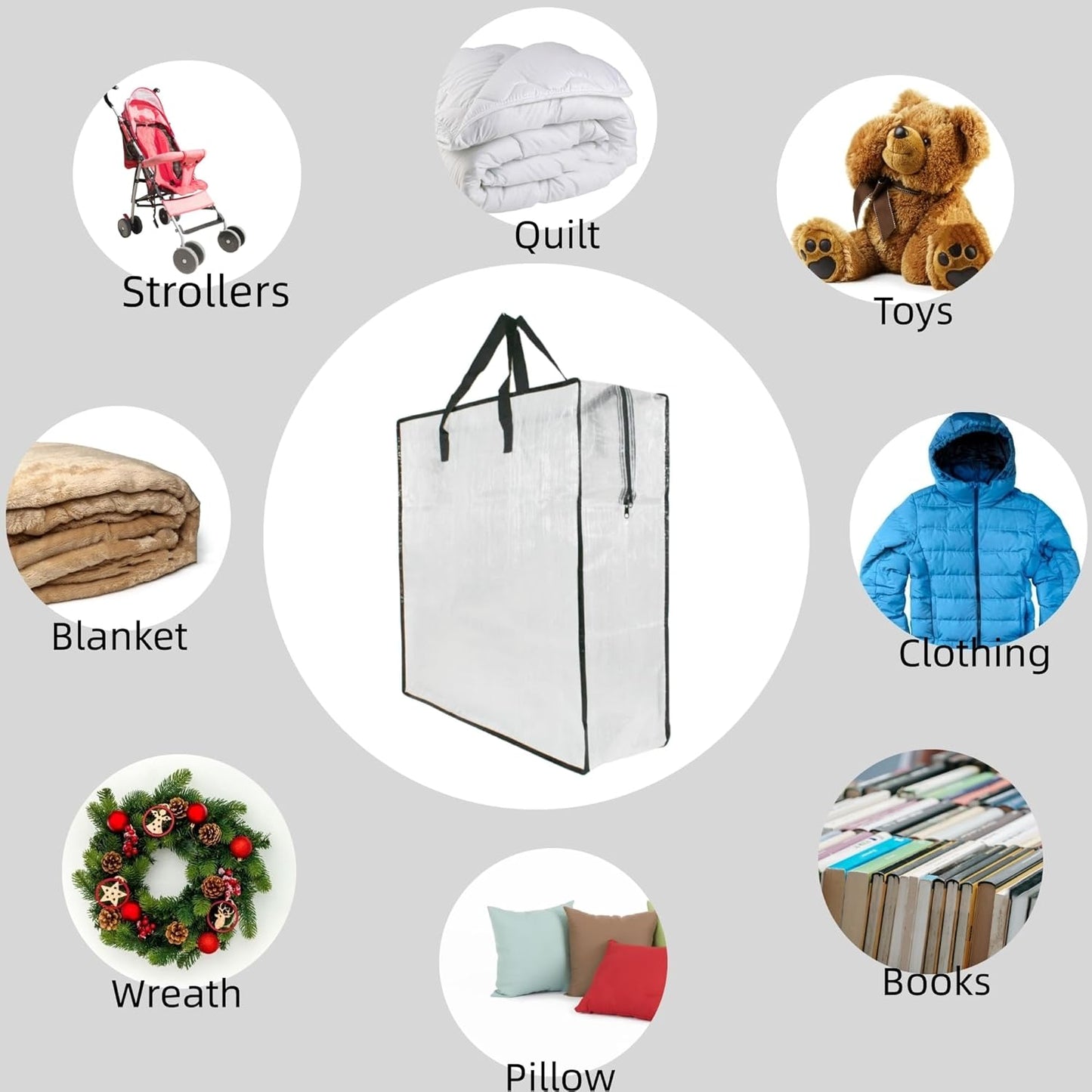 3 Pack Clear Storage Bags with Zipper and Handles, Blanket Bags For Closet Storage, Moving and Packing Supplies for College, Underbed Storage Organizer for Clothes Pillow Bedding Christmas Wreath