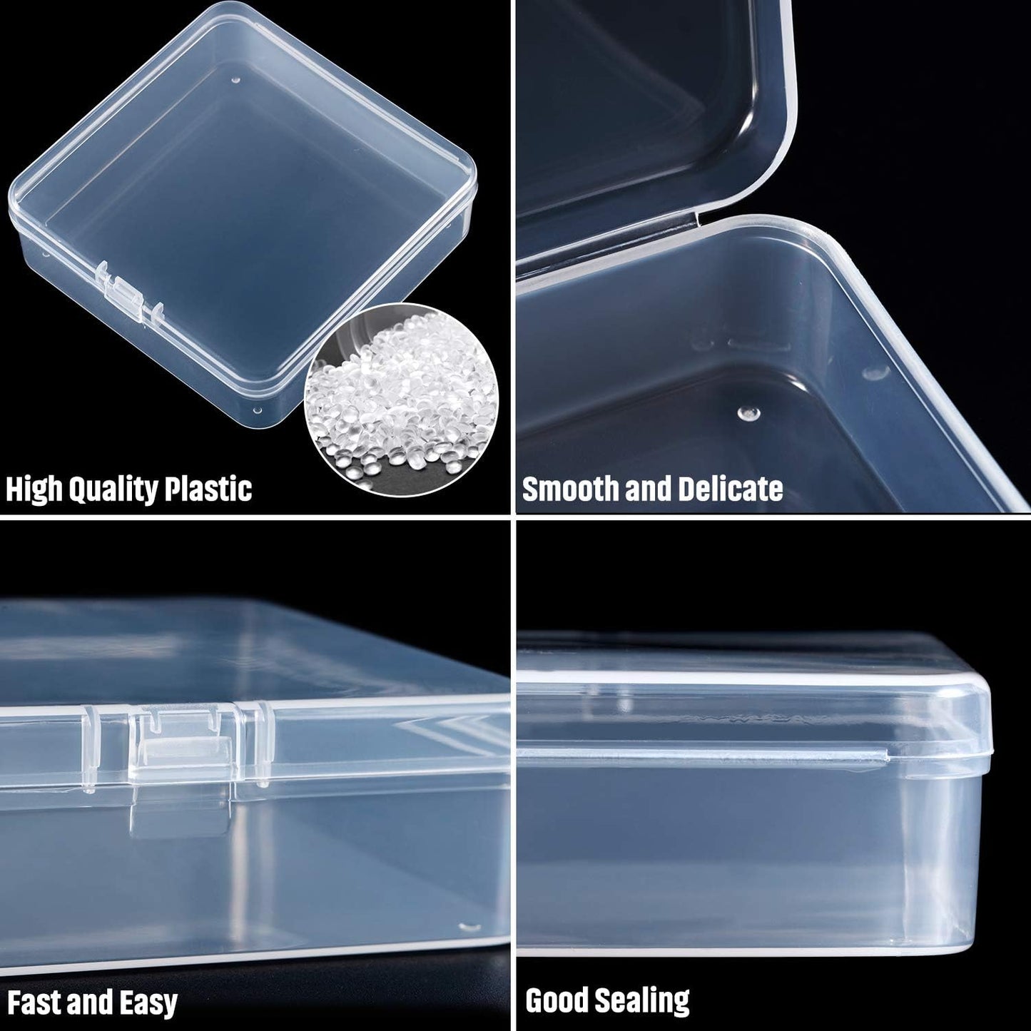 SATINIOR 24 Packs Small Clear Plastic Beads Storage Containers Box with Hinged Lid for Storage of Small Items, Crafts, Jewelry, Hardware (3.7 x 3.7 x 1.18 Inches)