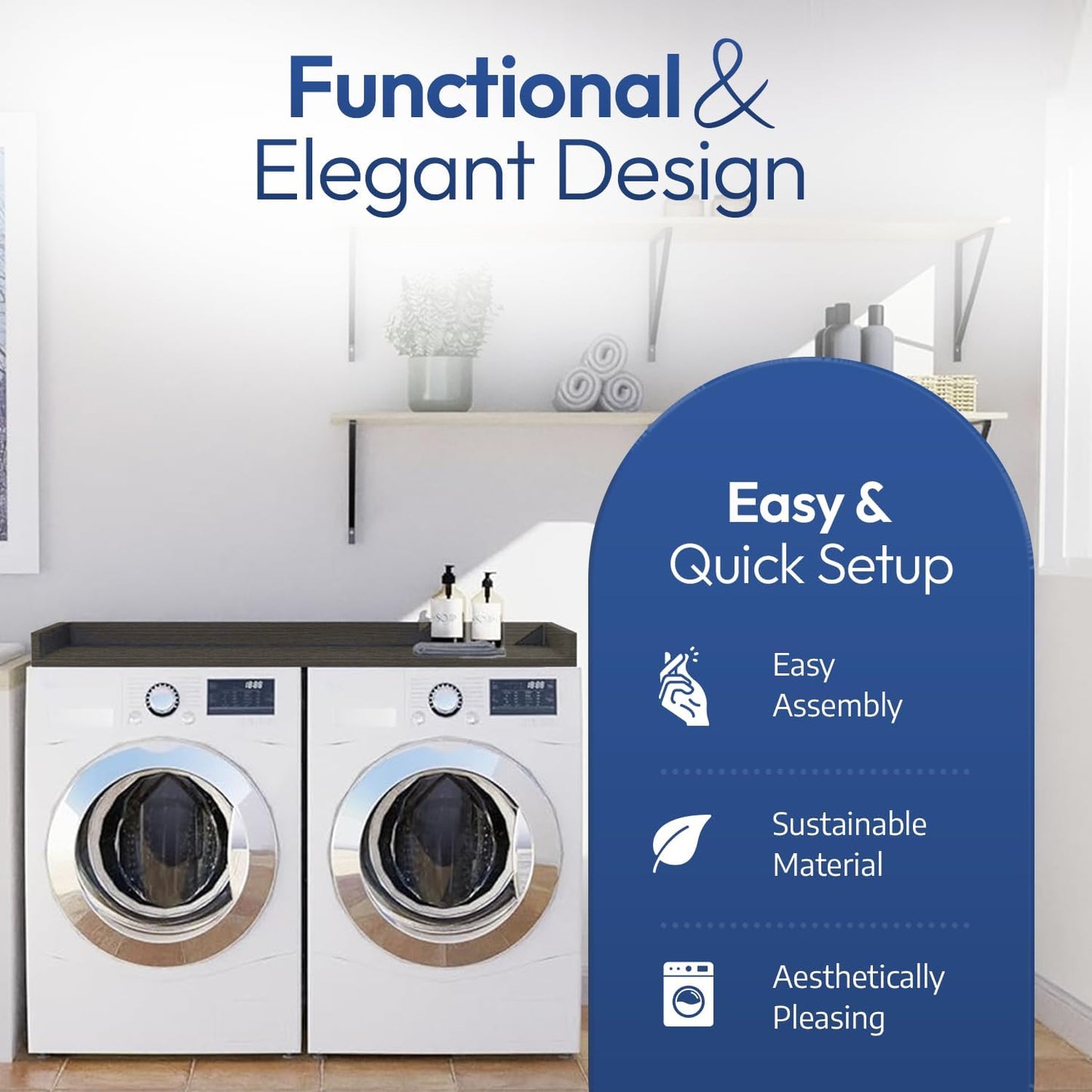 OfficeSimpli Washer Dryer Countertop, Made in USA, Non-Slip Pads, Easy Clean, Laundry Room Essentials and Decor, Washer Dryer Wood Top for Organization (Tenino Grey, Standard (27.5" x 54"))