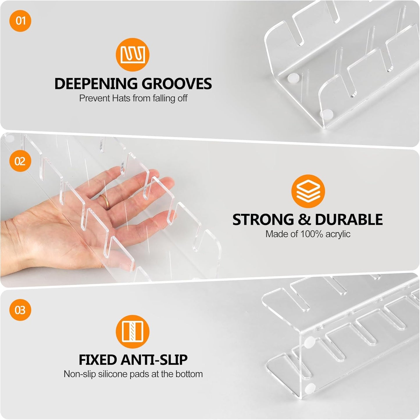Baseball Caps Hat Stand & Holder Organizer, Acrylic No-Install Rack Closet Display, Storage for 14 Caps (2 Pack)