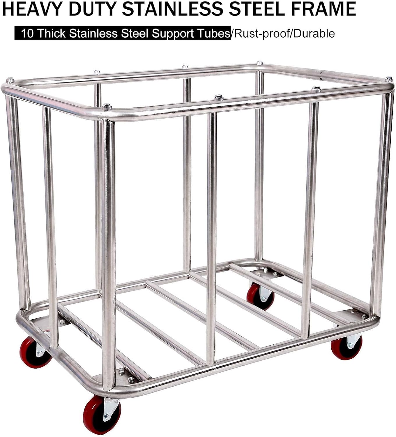Laundry Cart Commercial/Home,12 Bushels Heavy Duty Large Stainless Steel Rolling Laundry Basket with Wheels for Hotel School Laundry,for Laundry/Sundries Organizer and Storage,286LBS Load