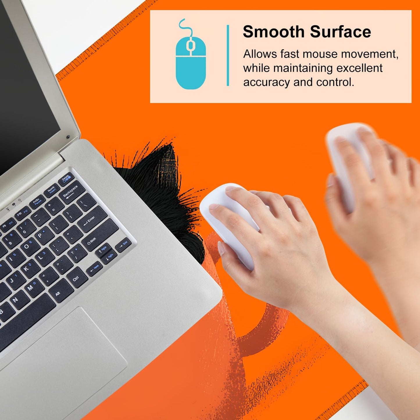 Large Cute Black Cat Mouse Pad, Extended Desk Mat with Non-Slip Base – 35.43 x 15.75 in – Cartoon Kittens in Orange Cup Design, Stitched Edges, Waterproof Gaming Keyboard Pad for Office & Home