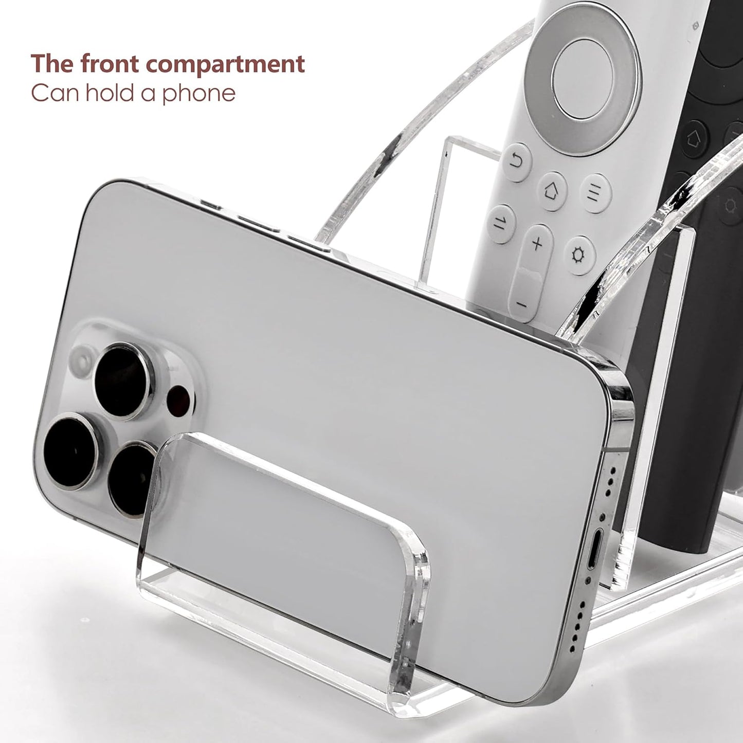 DINGHUO Acrylic 5 Compartments Remote Control Holder, Multi-functional Bedside Couch Living Home TV Remote Holder, Clear Desk Caddy Makeup Pen Organizer for Office Supplies Glasses Media Player