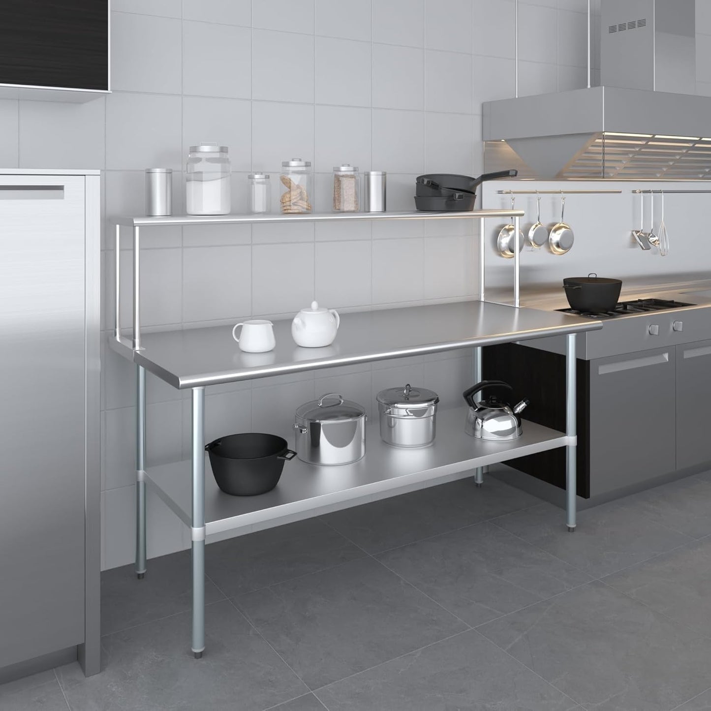 Stainless Steel Work Table with Wide Single Tier Overshelf | Metal Kitchen Prep Table & Shelving Combo (30" x 72" Work Table + 12" Overshelf)