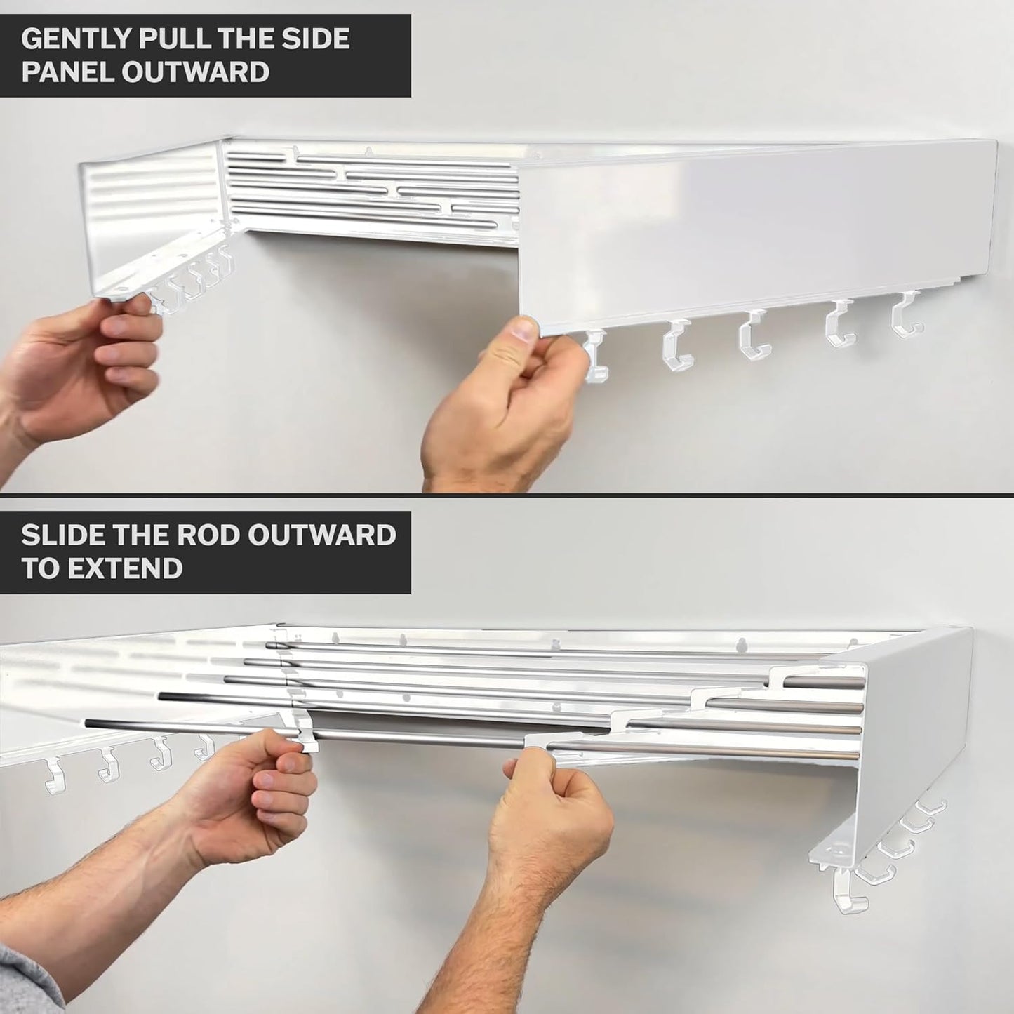 Wall Mounted Laundry Drying Rack, Retractable & Foldable, 31.5" Wide, 13.2 Linear Ft, 5 Heavy-Duty Aluminum Rods, 60 lb Capacity, Space-Saving Design, Easy Installation, Indoor/Outdoor (White)