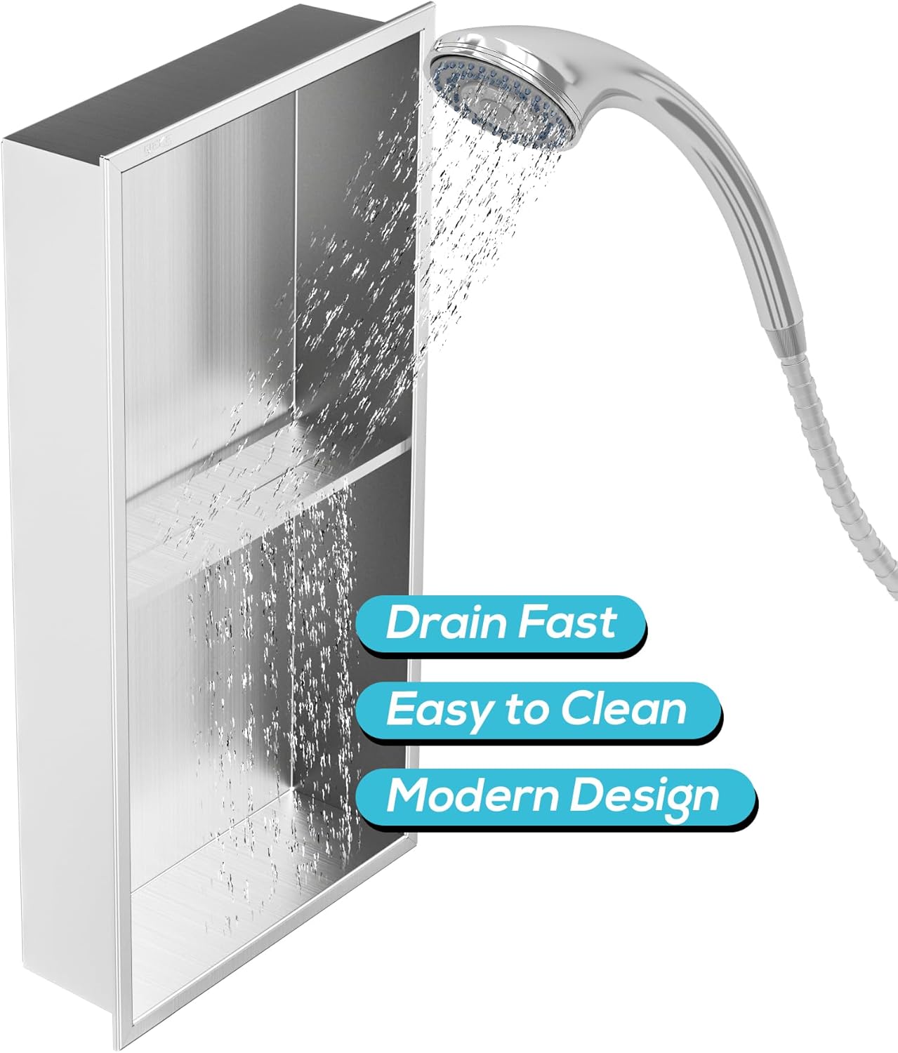 Stainless Steel Shower Niche 24" X 12", No Tile Needed Wall Niche Double Shelves, Recessed Niche Shower for Bathroom Storage, Brushed Nickel