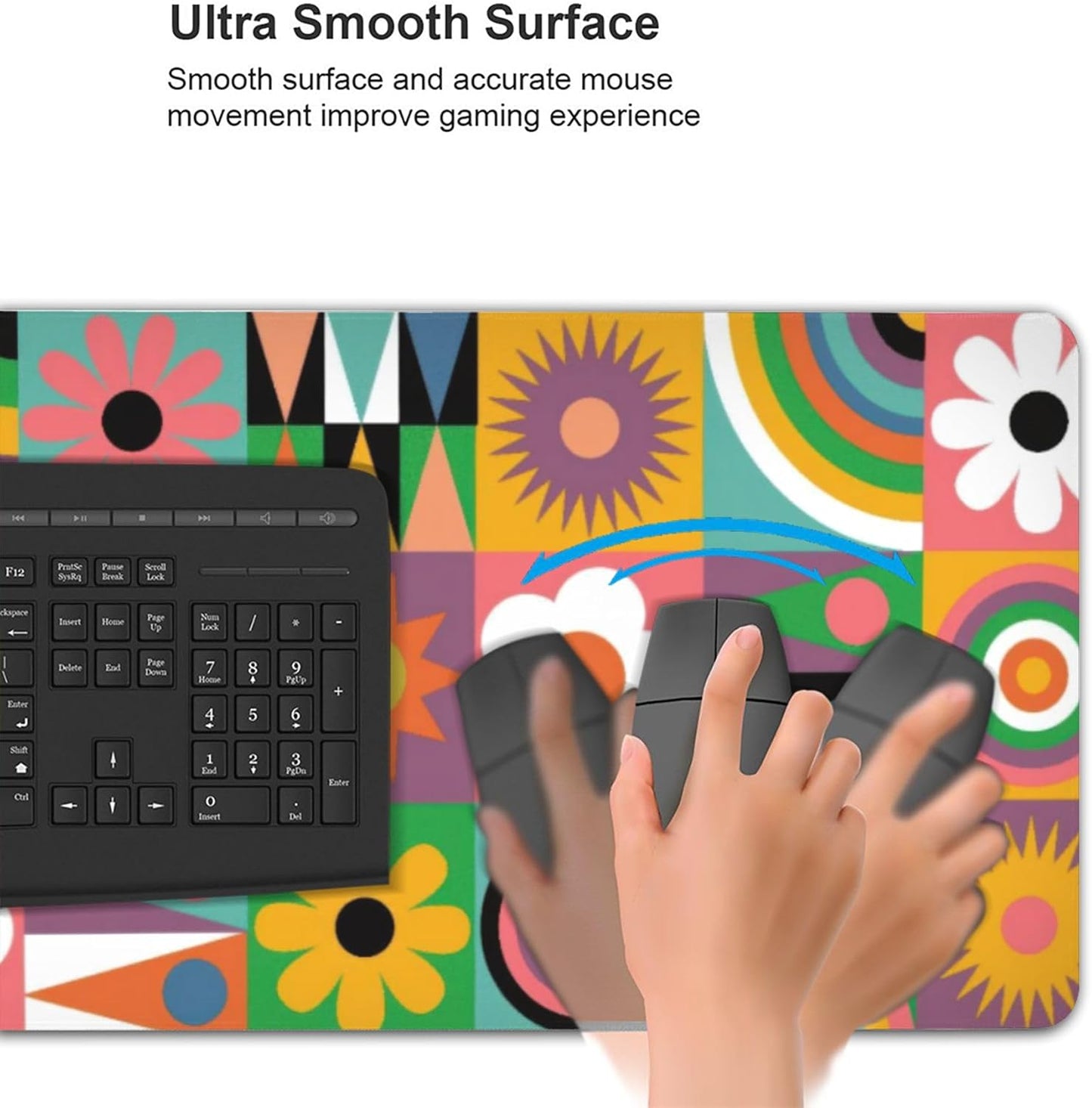 Cute Colorful Flowers Large Mouse Pad, Vintage Aesthetic Gaming Desk Mat, XXL Keyboard Desk Pad Mat for Desktop, 35.4"x15.7" Non-Slip Base Big Mousepad with Stitched Edges