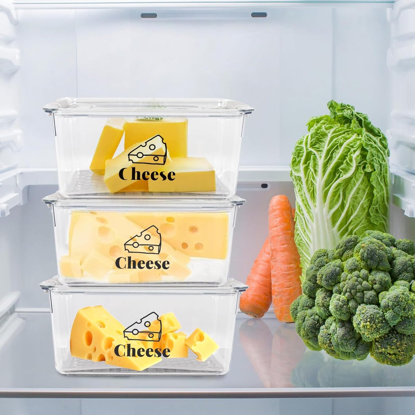 Cheese Holder Food Storage, Airtight Cheese Storage Box with Lid- Non Toxic, Lunch Meat Storage Sandwich Ham Cheeses Salami Sliced Turkey for Refrigerator to Keep Food Fresh,Clear-3Pack