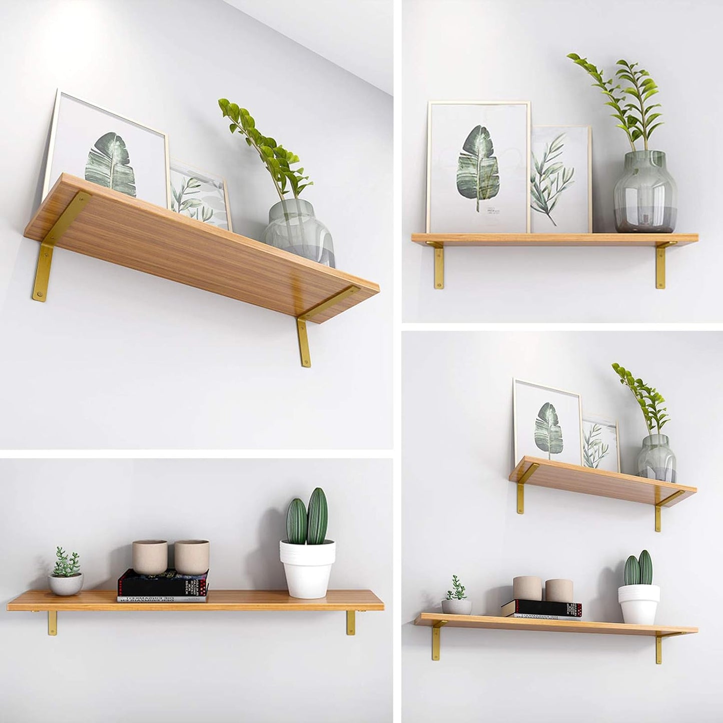 L Shelf Brackets 10 inch, Gold Heavy Duty Iron Shelf Brackets, Industrial Modern Floating Shelf Support for Wall Mount Shelves