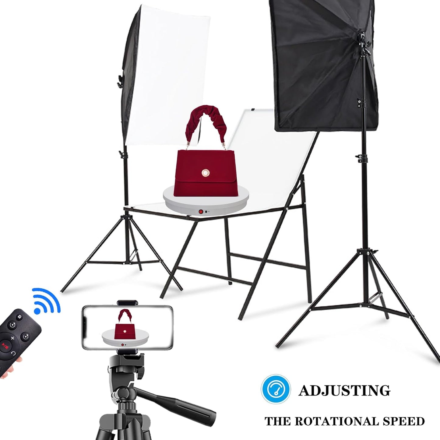 JAYEGT Motorized Rotating Display Stand, 350Lbs Load,360 Degree Electric Rotating Potography Turntable for Products Display,Live Show, Remote Control +5 Colors Backgrounds (White / 20.5inch /Wired)