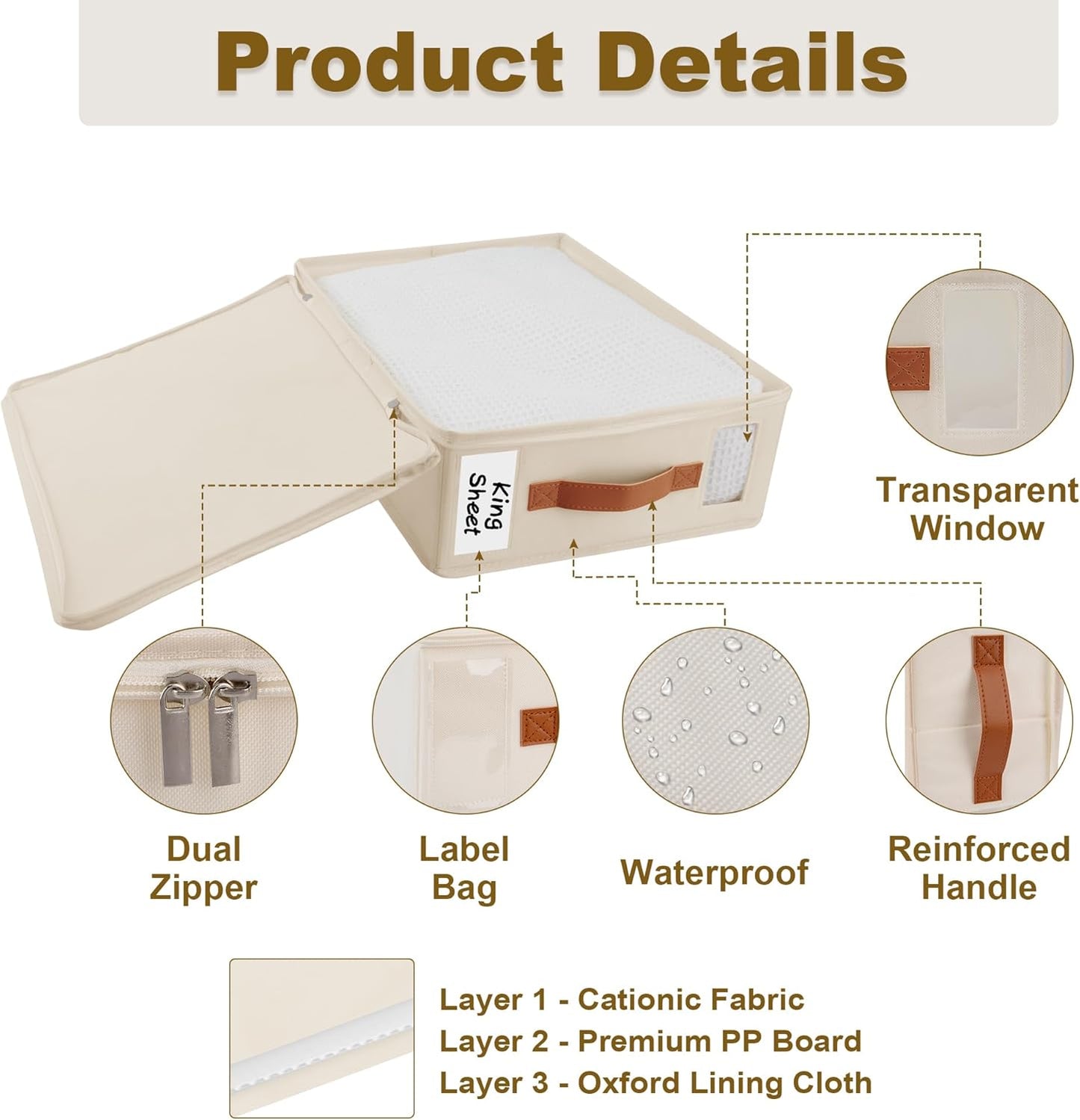 Bed Sheet Organizer 4 Pack - No Insects Entry Sheet Organizers and Storage with Zipper, Label, Handle, Window, Linen Closet Organizers and Storage for Sheet Set, Clothing, Duvet Covers, Blanket
