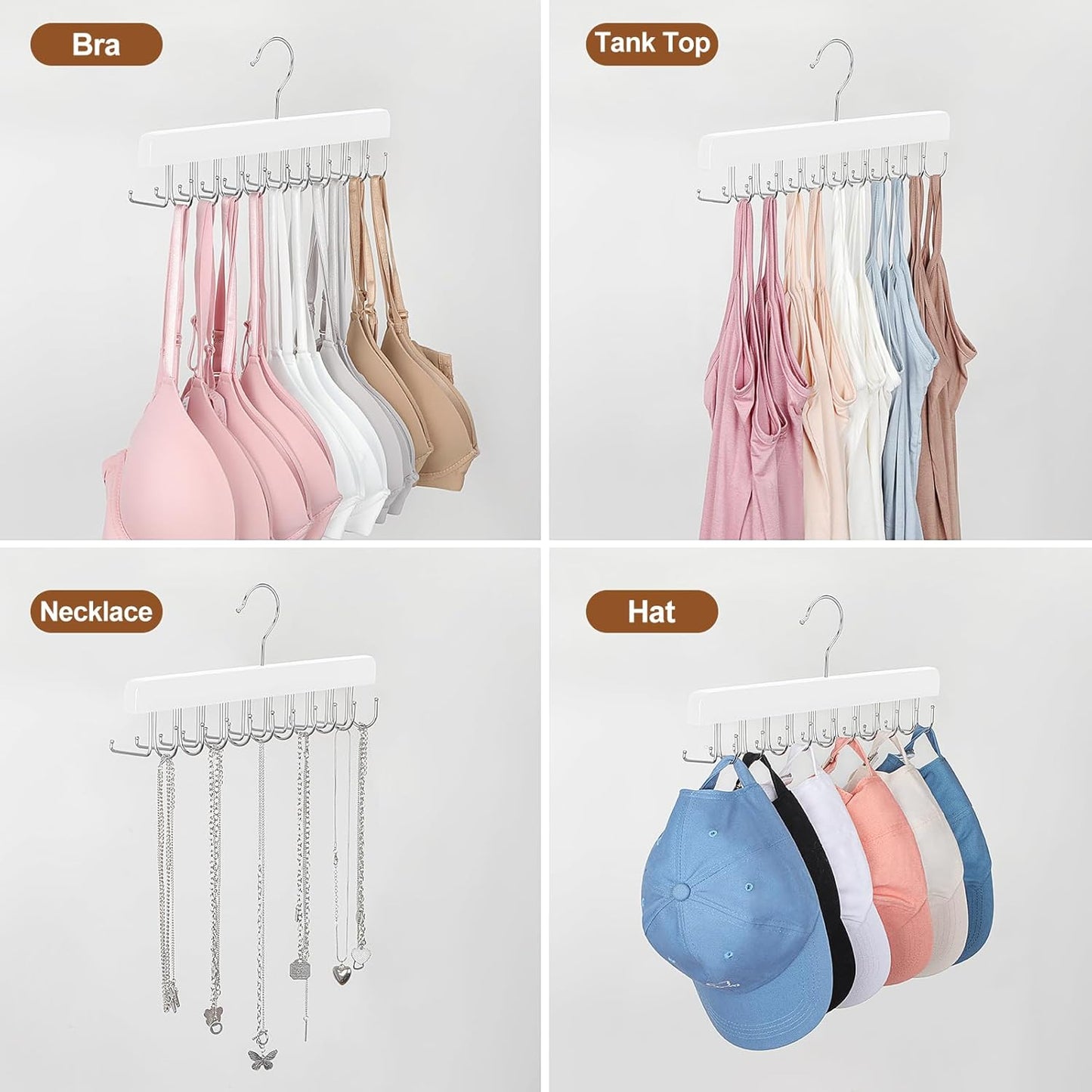 TOPIA HANGER 2 Pack 2 in 1 Belt Tie Hanger for Closet Max 60 Belts with 60 Ties Capacity, 40 Hooks Belt Tie Racks Wooden Hanger for Closet Organizer Storage “U” Fit Belt and “一” Fit Tie - CT52W