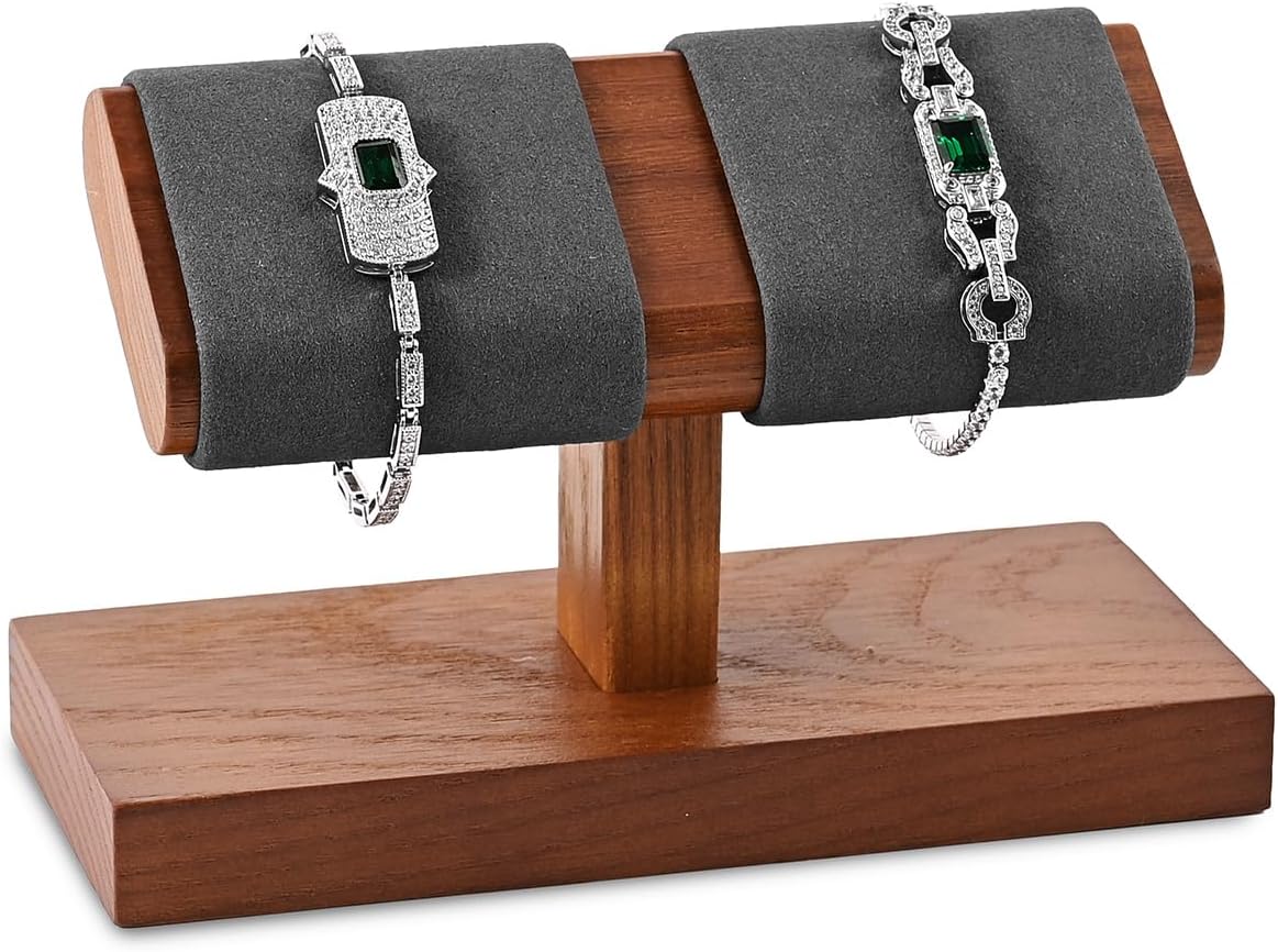 Oirlv Solid Wood Double Watch Display Stand Watch Bracelet Organizer(Grey)