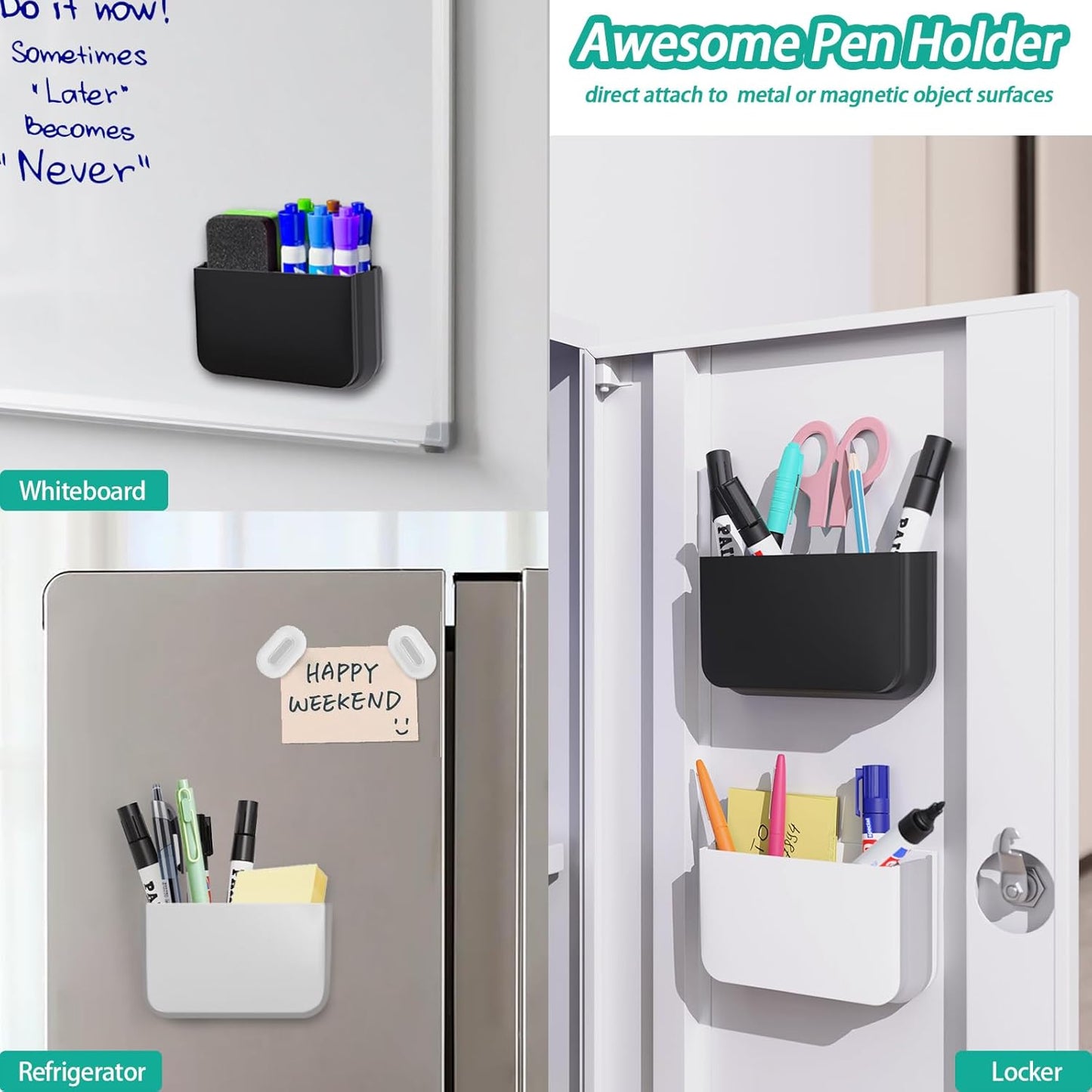 Magnetic Remote Control Holder Wall Mount, 2 Pack TV Remote Holder Wall Mount, Magnetic Pen Holder for Refrigerator, Whiteboard Marker, Locker Organizer, Office Organizer (White)