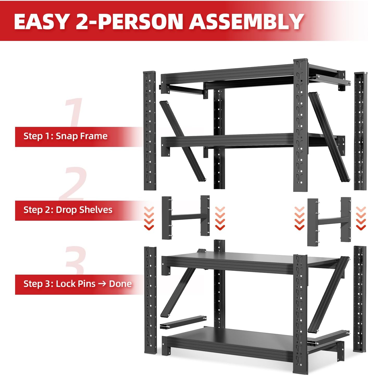 42" W Garage Shelving,4-Tier Heavy Duty Storage Shelves Unit with Adjustable Metal Shelf for Warehouse,Basement,Workshop,3400LBS,42" W x 20" D x 79" H,Black
