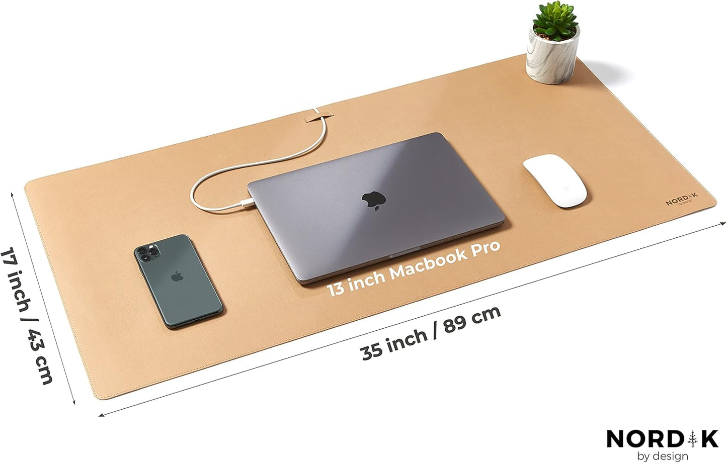 Nordik Leather Desk Mat Cable Organiser (Champagne Beige 89 X 43 cm) Premium Extended Mouse Mat for Home Office Accessories - Non-Slip Vegan Leather Desk Pad Protector & Desk Blotter Pad