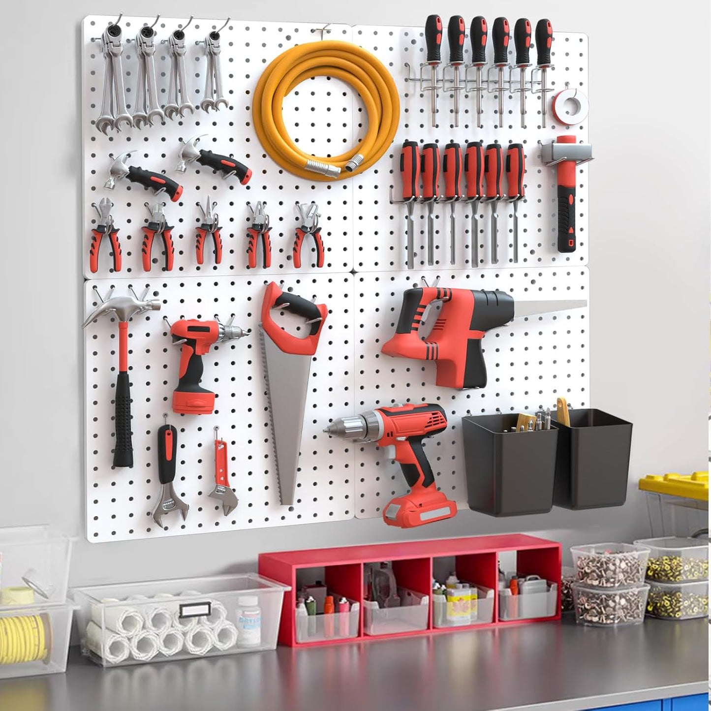 FZK Peg board,Pegboard 32''*32'',White Pegboard 4pcs and 33 board Organizer Accessories,Pegboard Wall Organizer,Peg boards,Peg boards for Walls,ABS Plastic Craft Room Garage Kitchen office