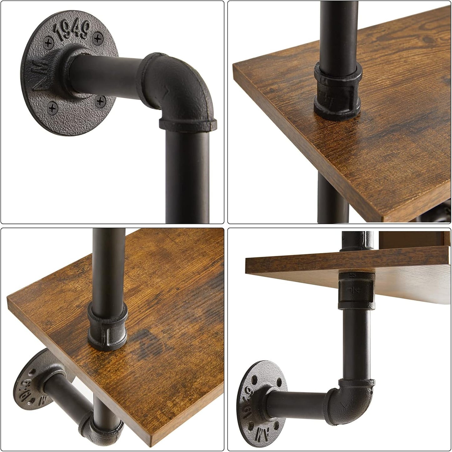 YMYNY Industrial Pipe Shelf Bracket, 2 Tiers Retro Wall Mounted Floating Shelf, Wood DIY Bookshelf, Storage Shelves for Living Room, Bedroom, 24" Farmhouse Bathroom Shelving, HD-UHRF-TM004