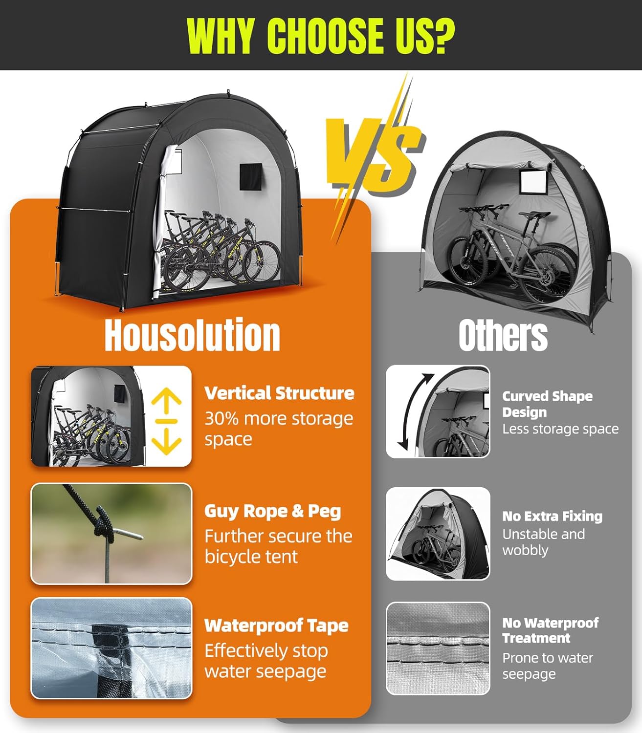 Housolution Bike Storage Tent Shed for 5 Bikes, Outdoor Portable 210D Oxford Thick PU4000 Waterproof Bike Cover with Ventilated Window, Bike Tent Fit for Bicycle, Lawn Mower, Garden Tools